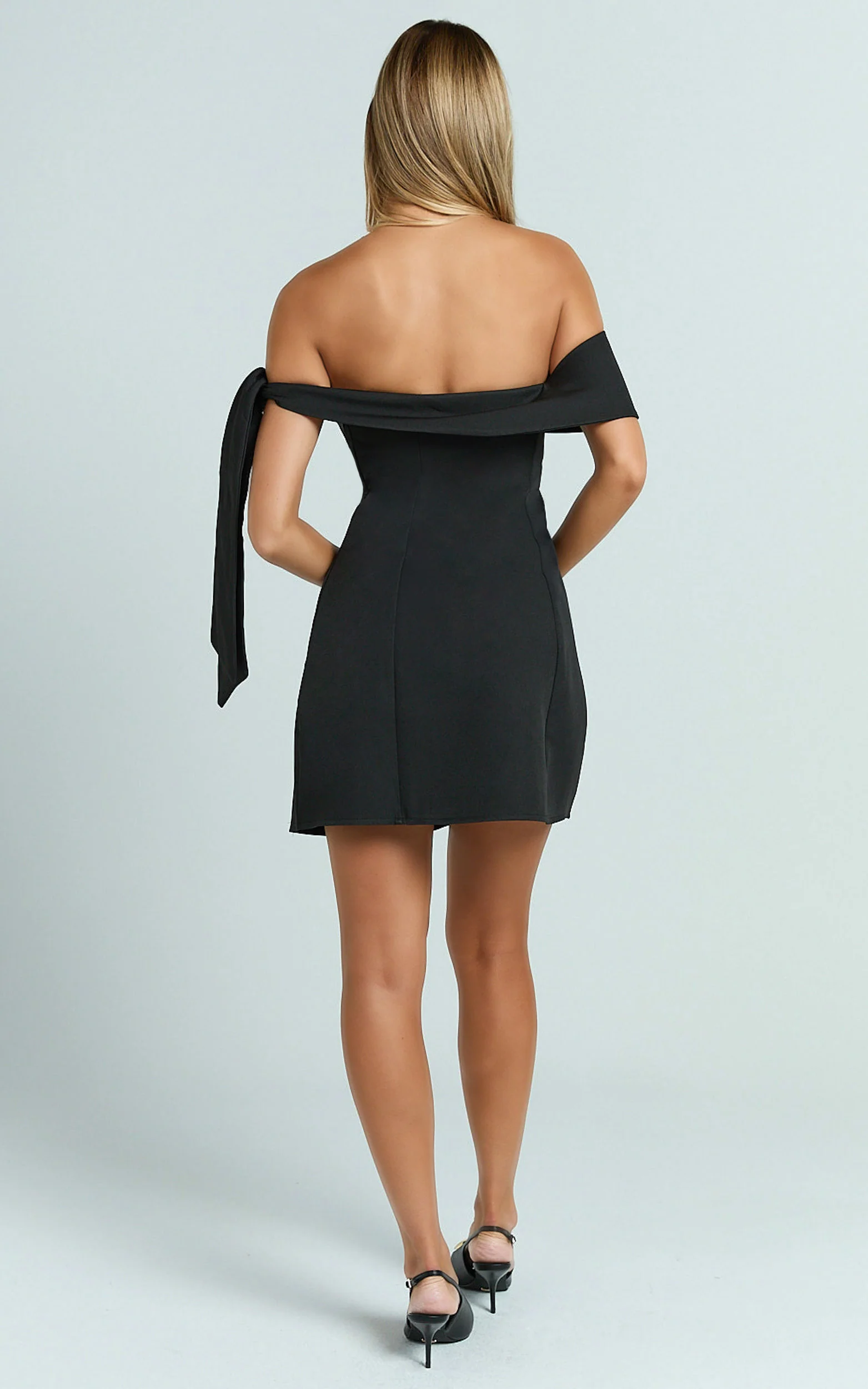Cecilia Mini Dress - Off Shoulder Tie Detail Dress in Black