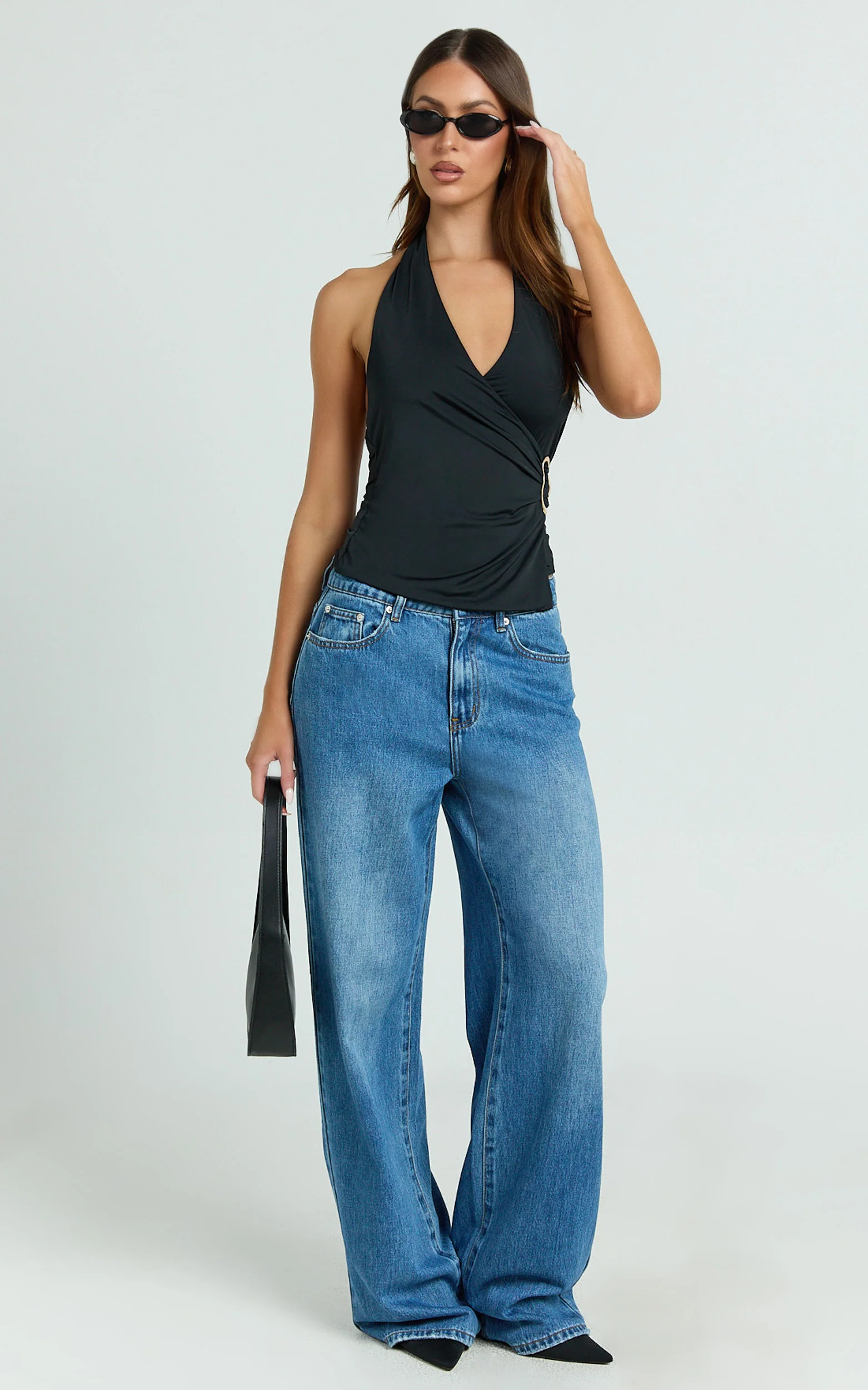 Diana Top - Wrap Over Trim Detail Top in Black