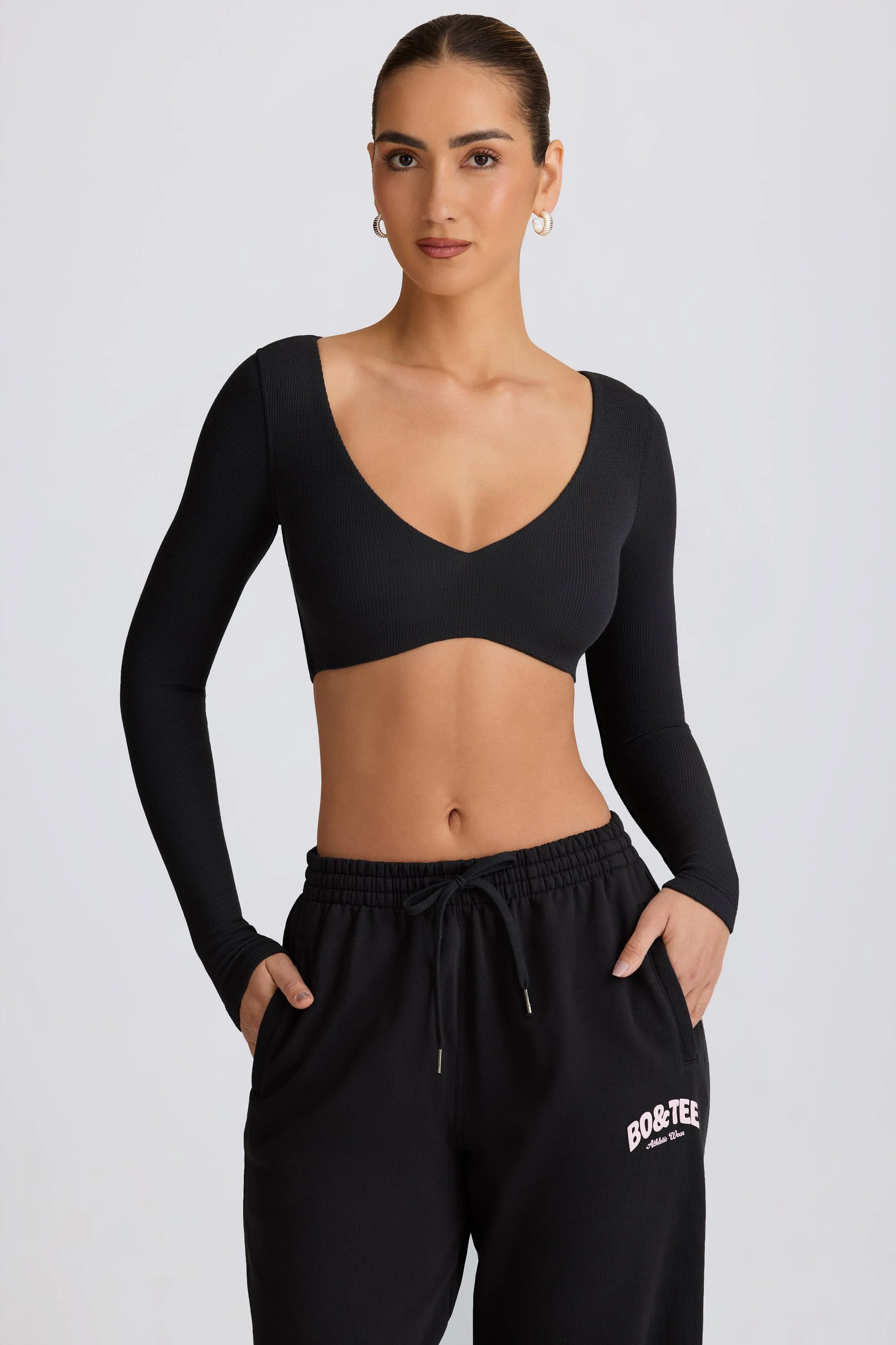 Ribbed Modal Long-Sleeve Crop Top in Black