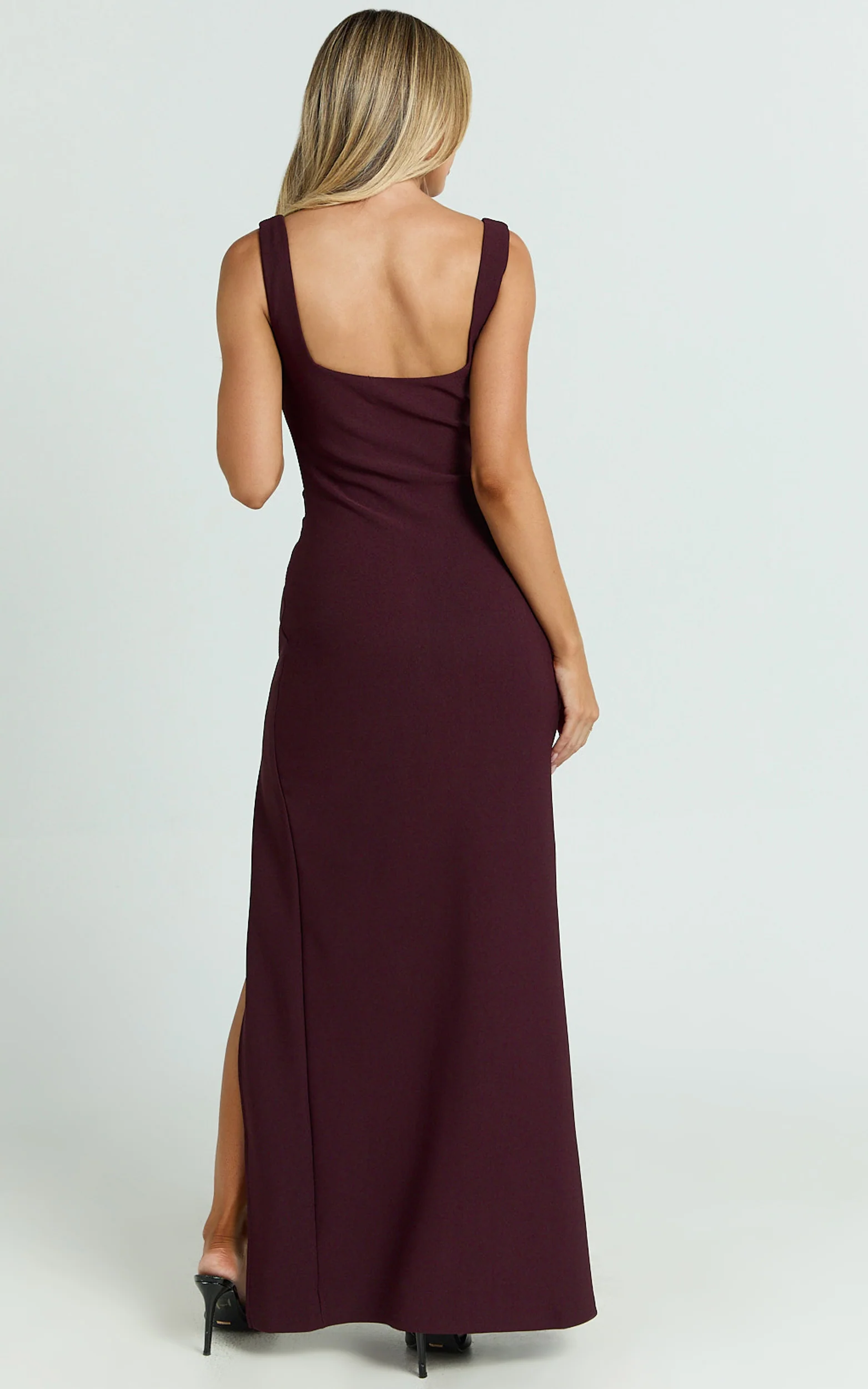 Thelma Maxi Dress - Square Neck Bodycon Dress in Wine