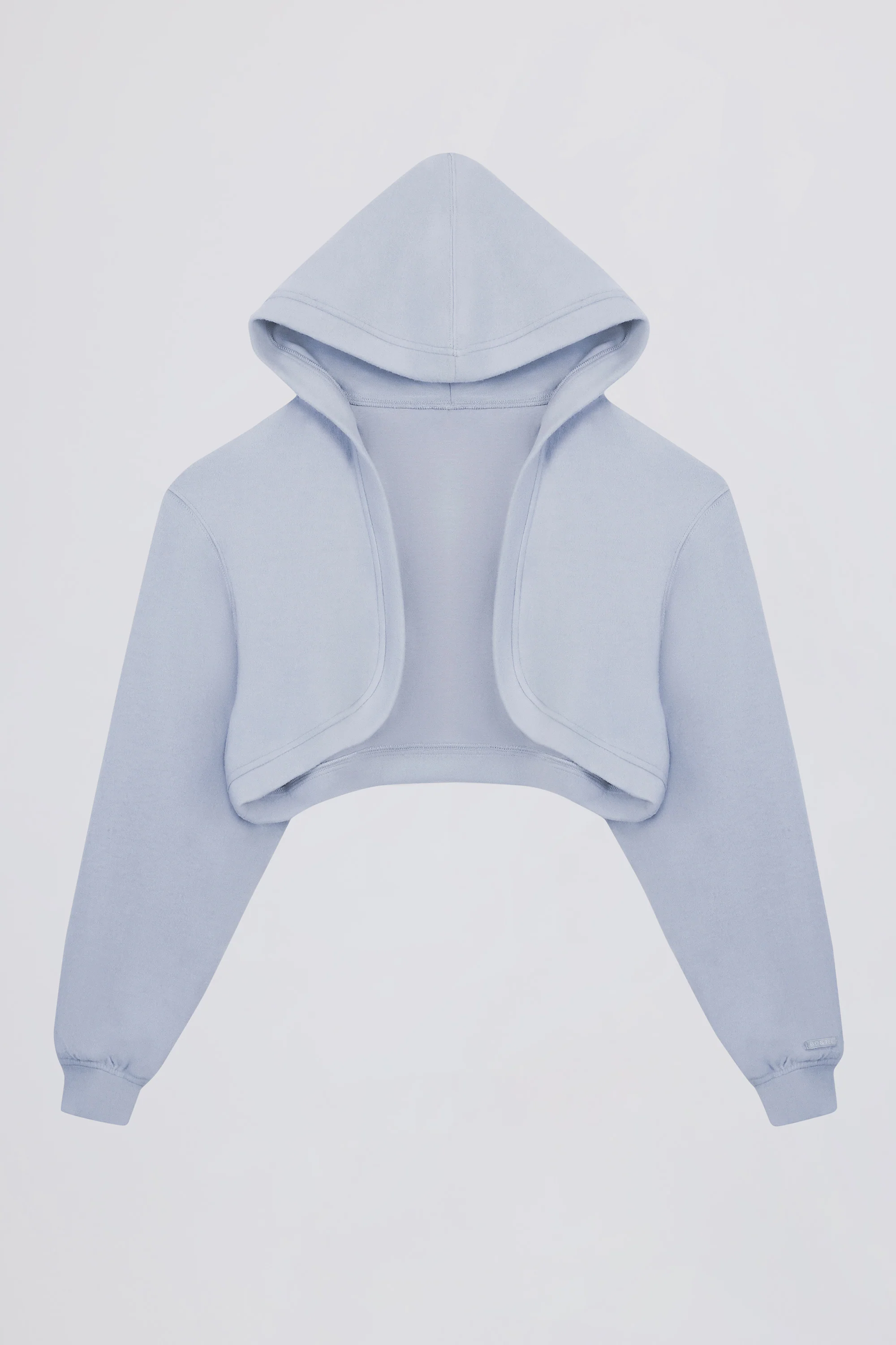 Brushed Jersey Hooded Cropped Shrug in Soft Blue