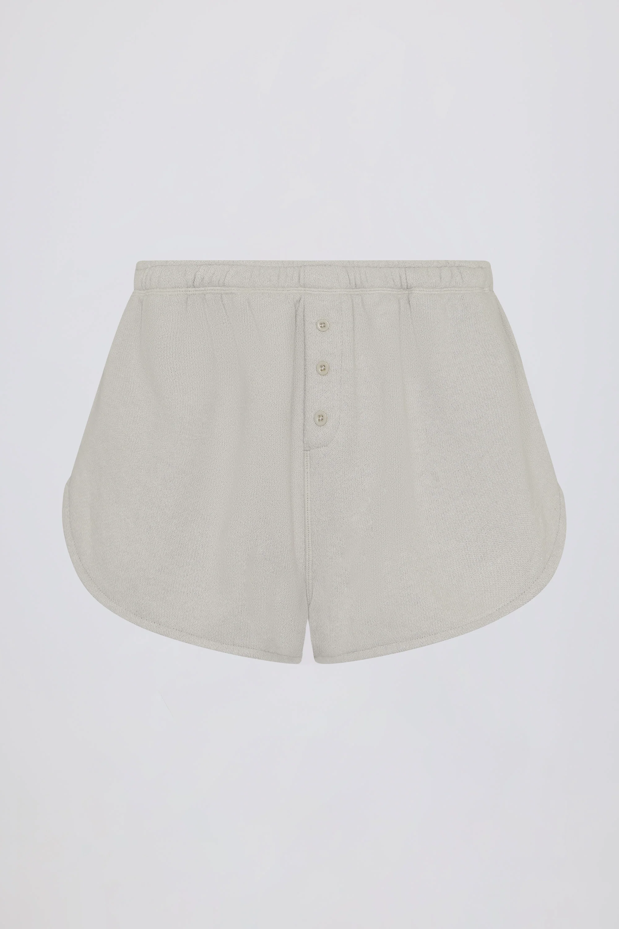 Button-Detail Mid-Rise Shorts in Light Grey