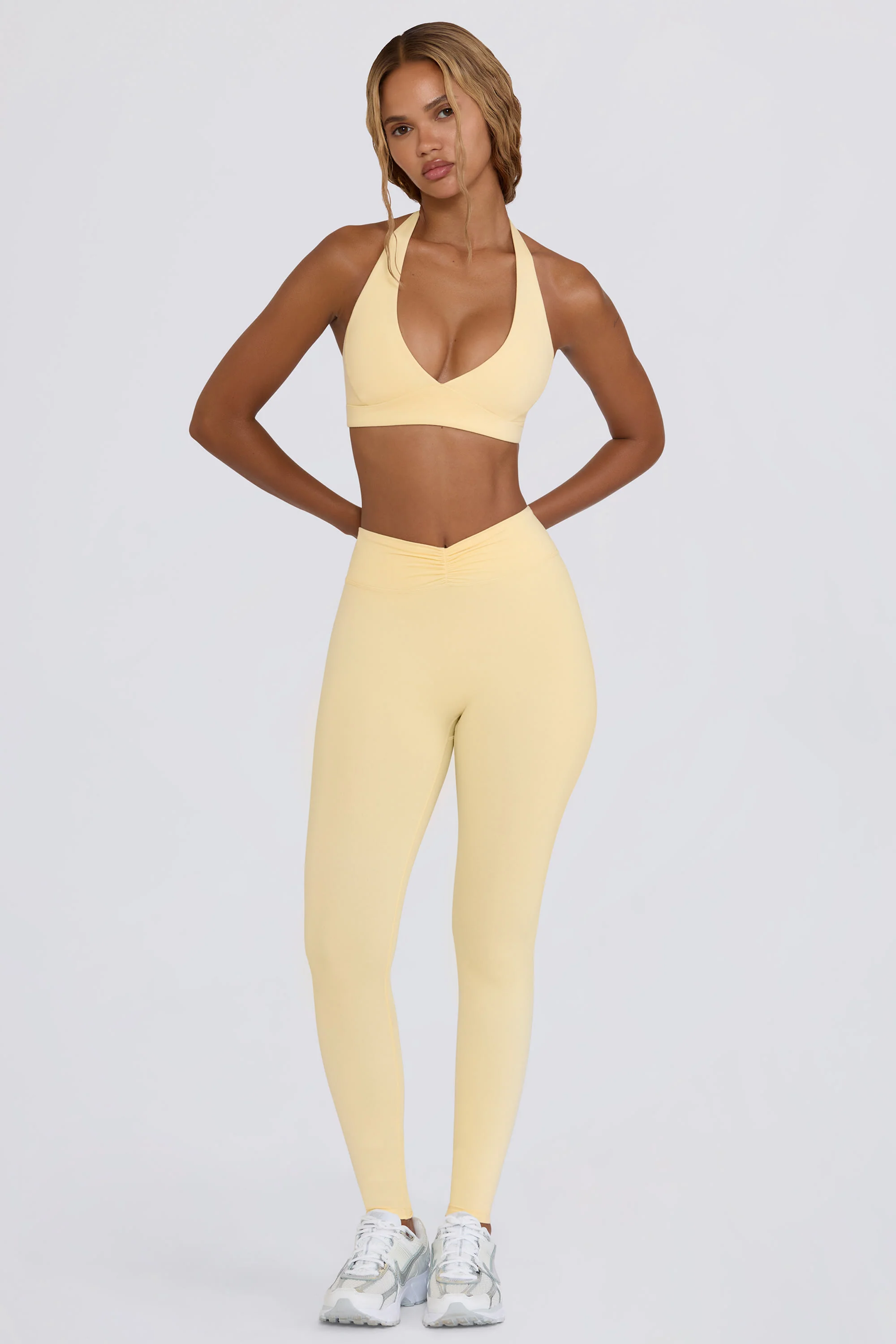 Ruched Mid-Rise Leggings in Lemon Marl