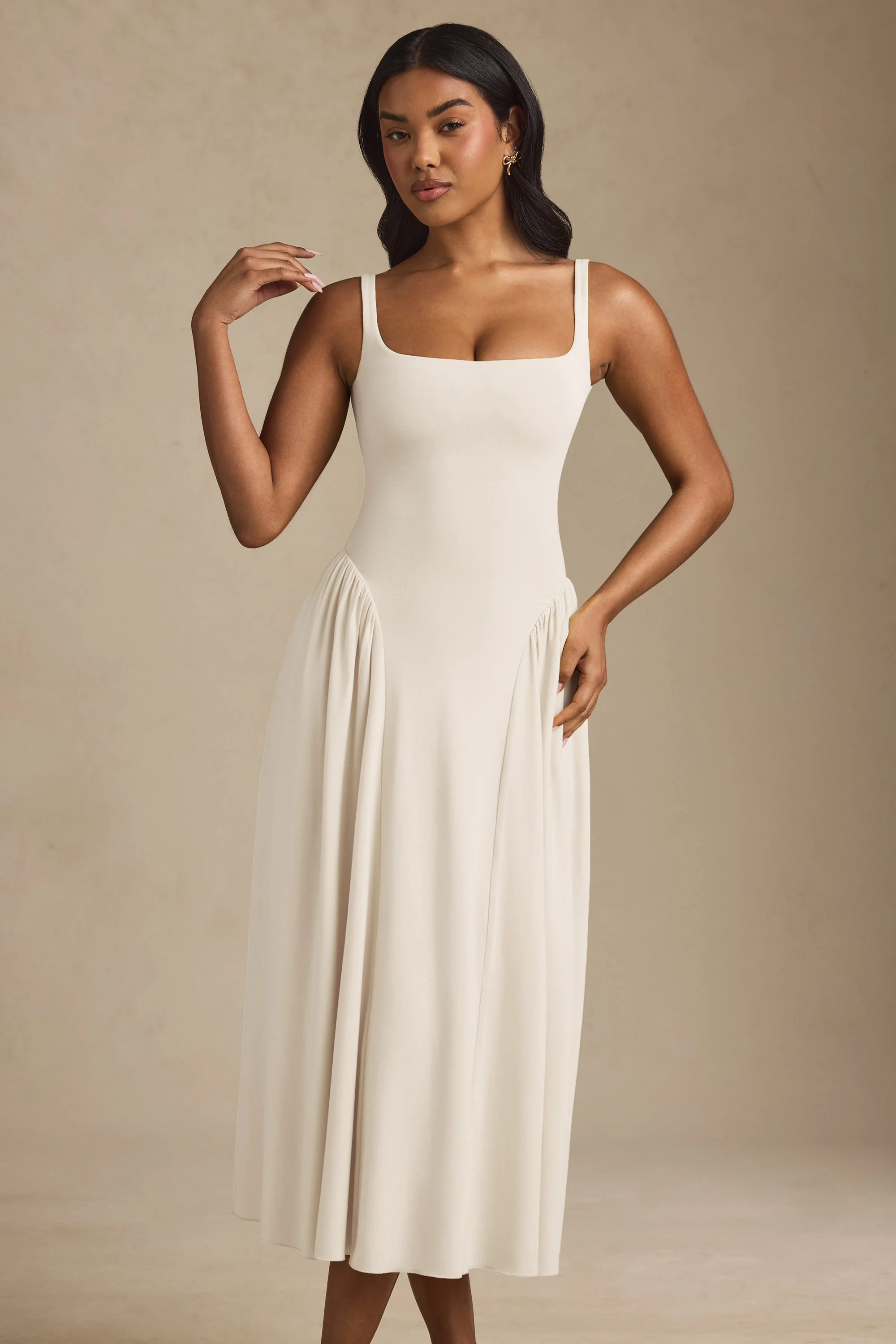 Low-Back A-Line Midaxi Dress in Ivory