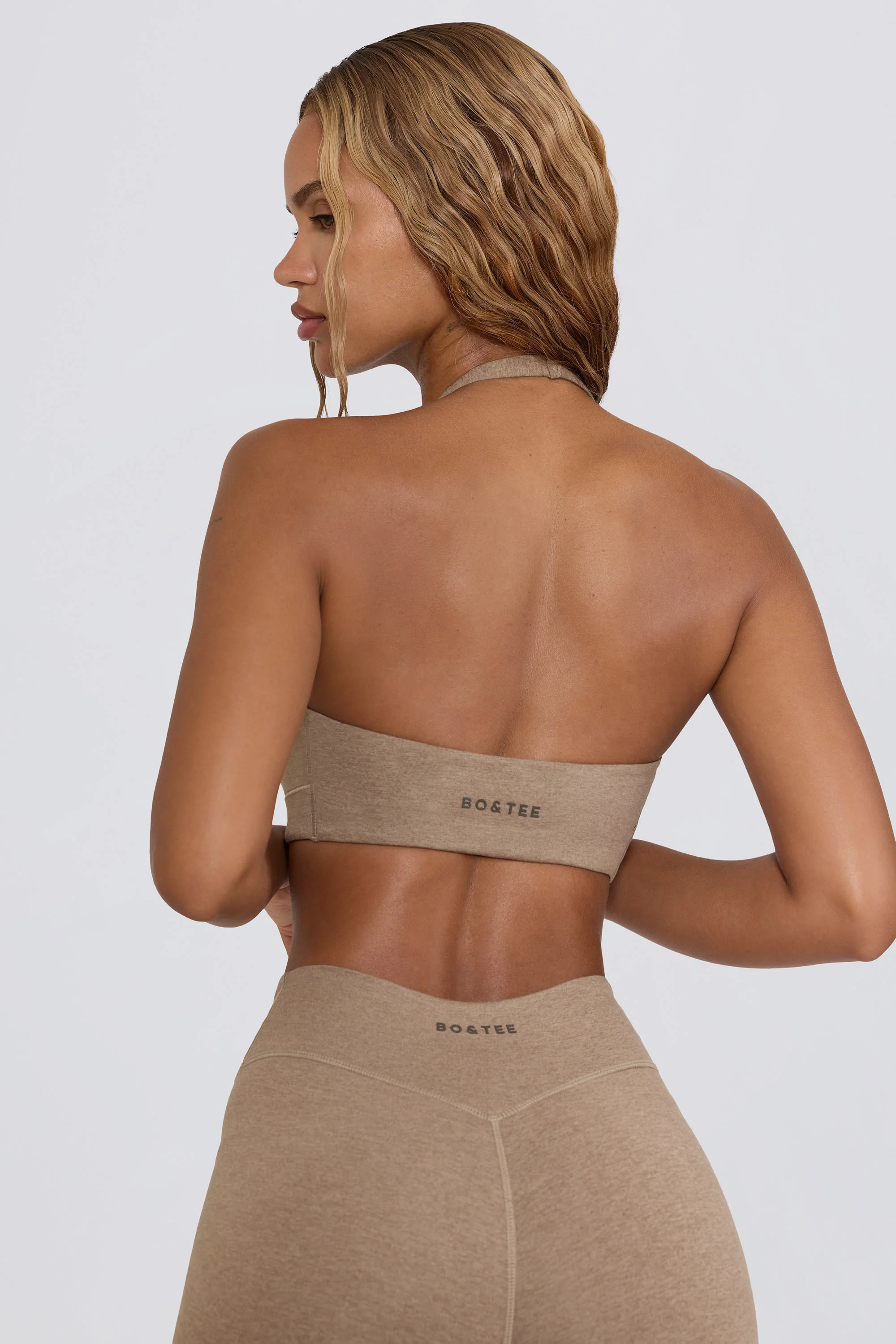 V-Neck Sports Bra in Mocha Marl