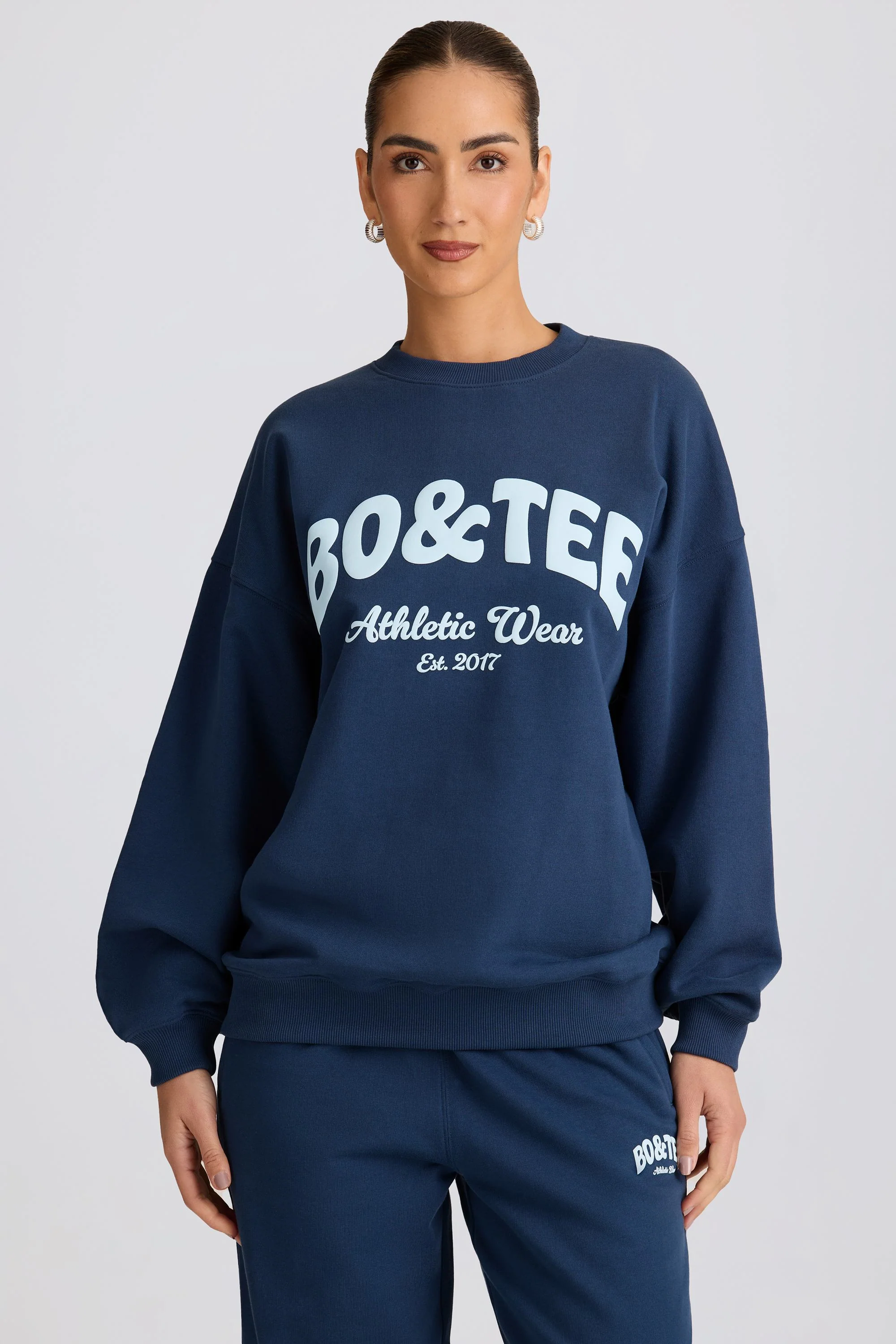 Oversized Crew-Neck Sweatshirt in Dark Navy