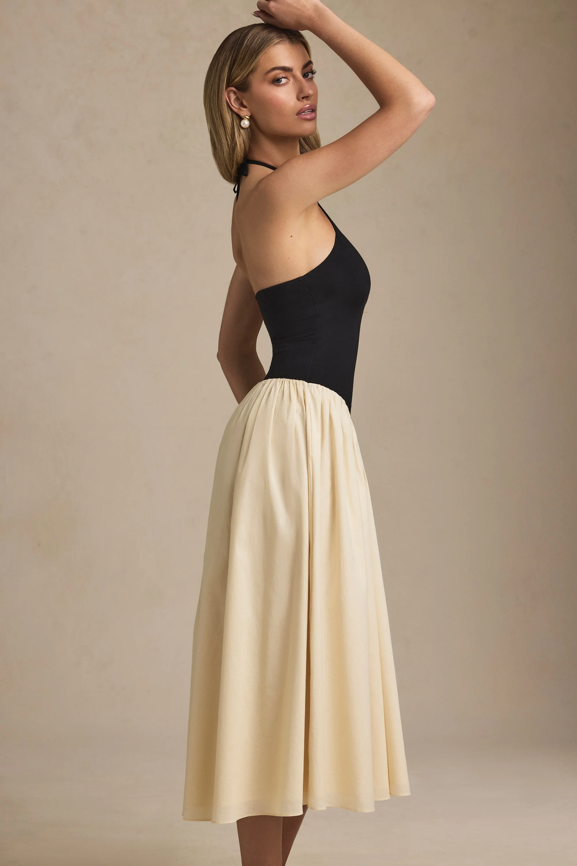 Halterneck A-Line Midaxi Dress in Black