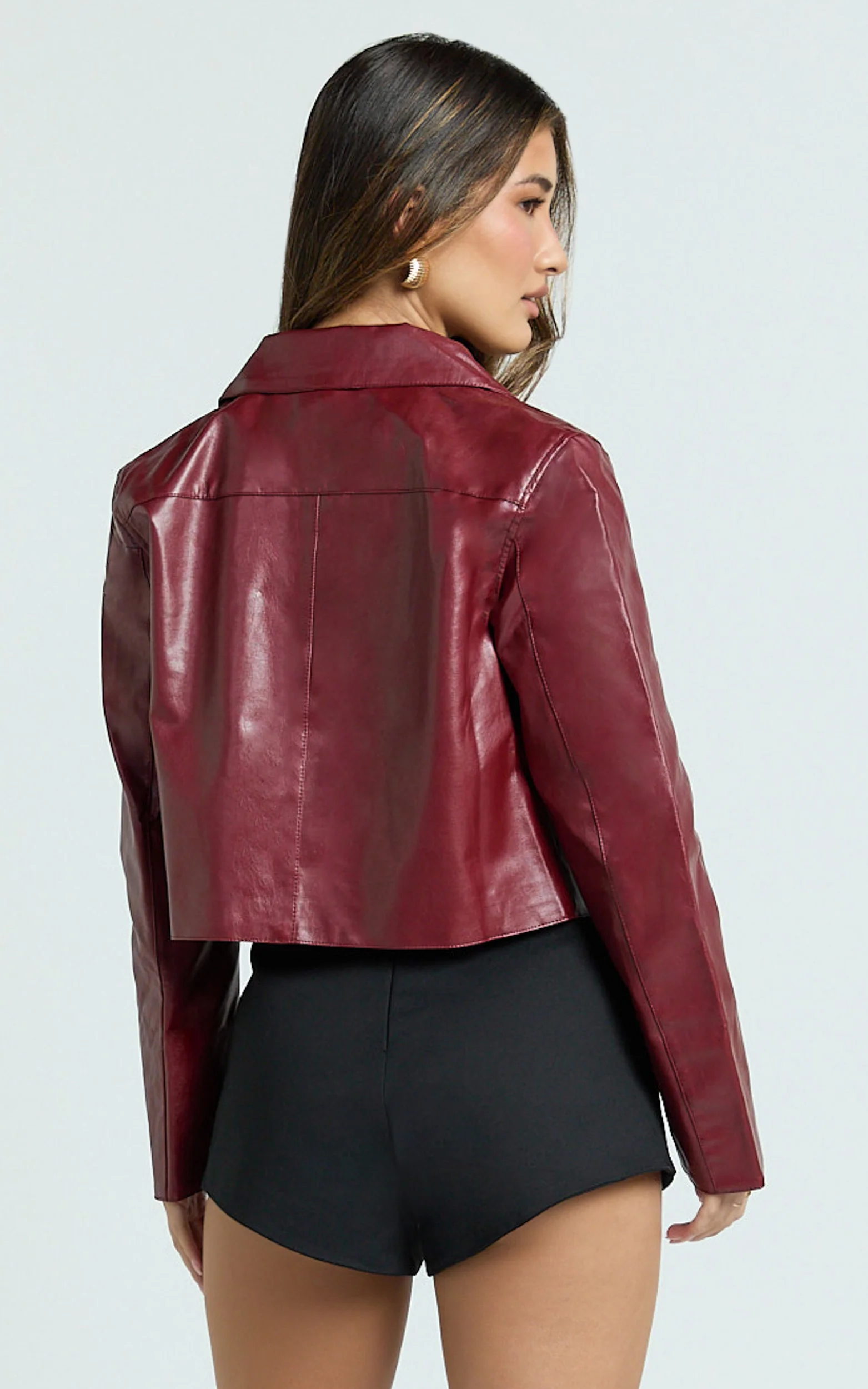 Claude Jacket - Leather Look Harrington Jacket in Red