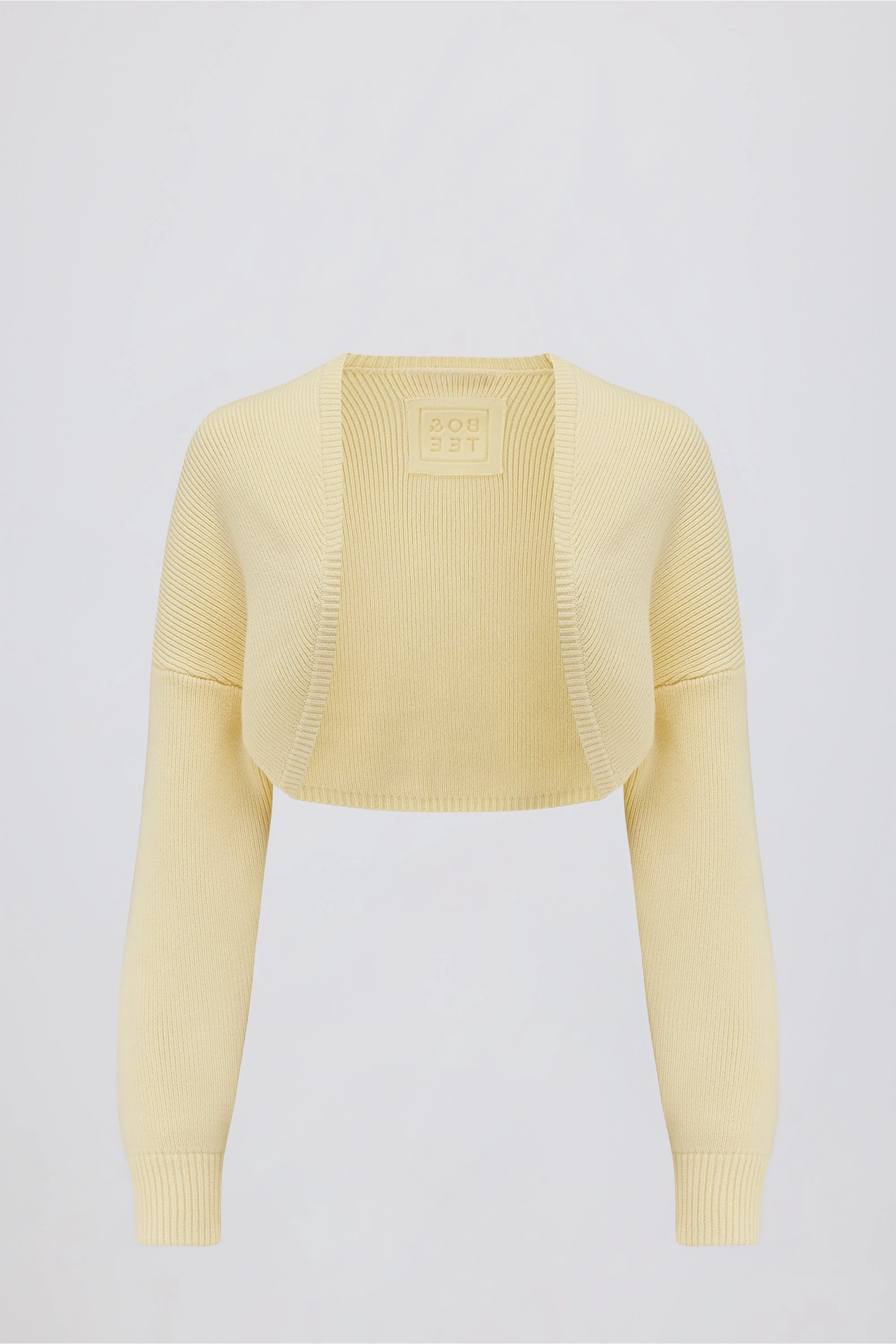 Ribbed-Knit Cropped Shrug in Lemon