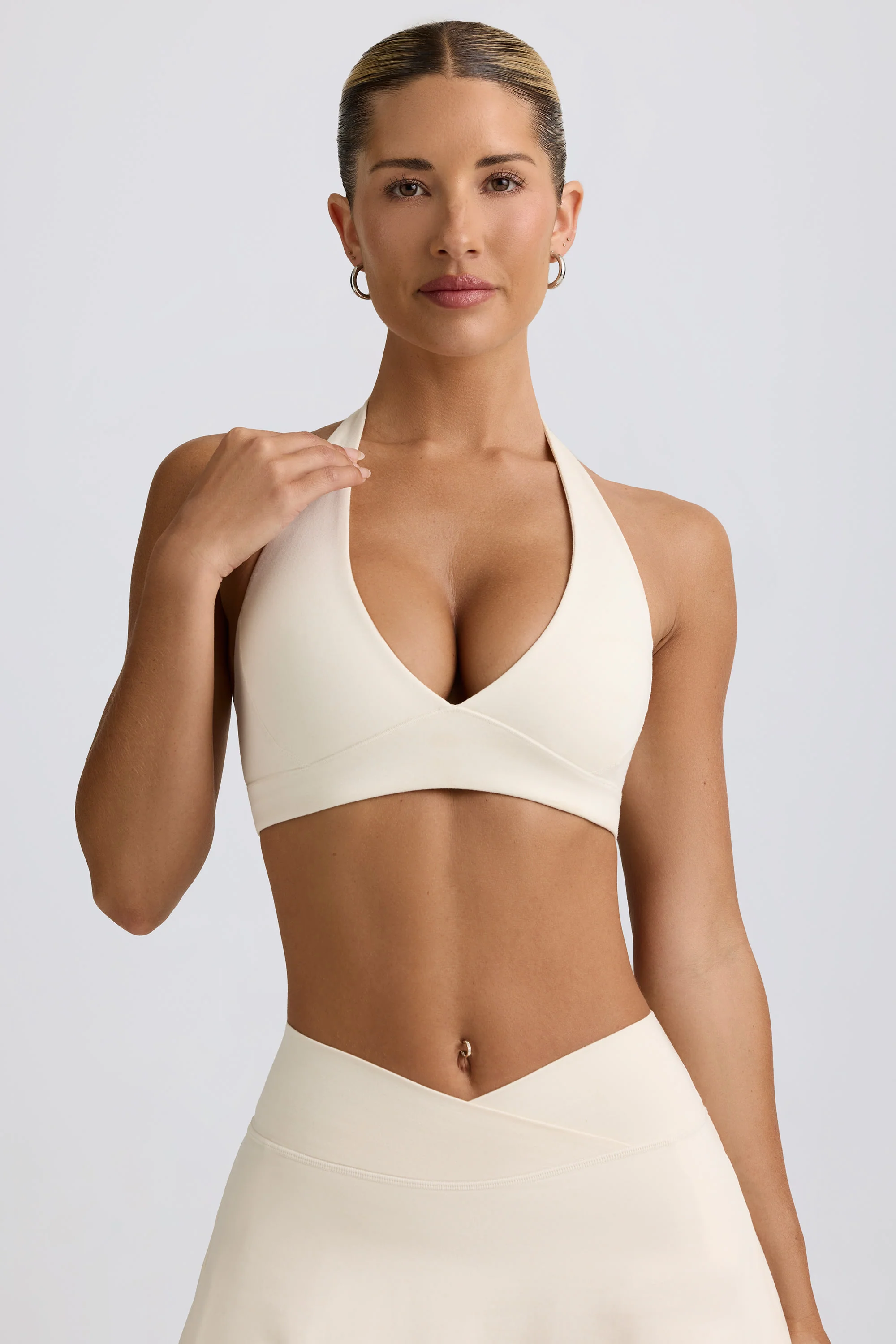 V-Neck Sports Bra in Ivory Marl