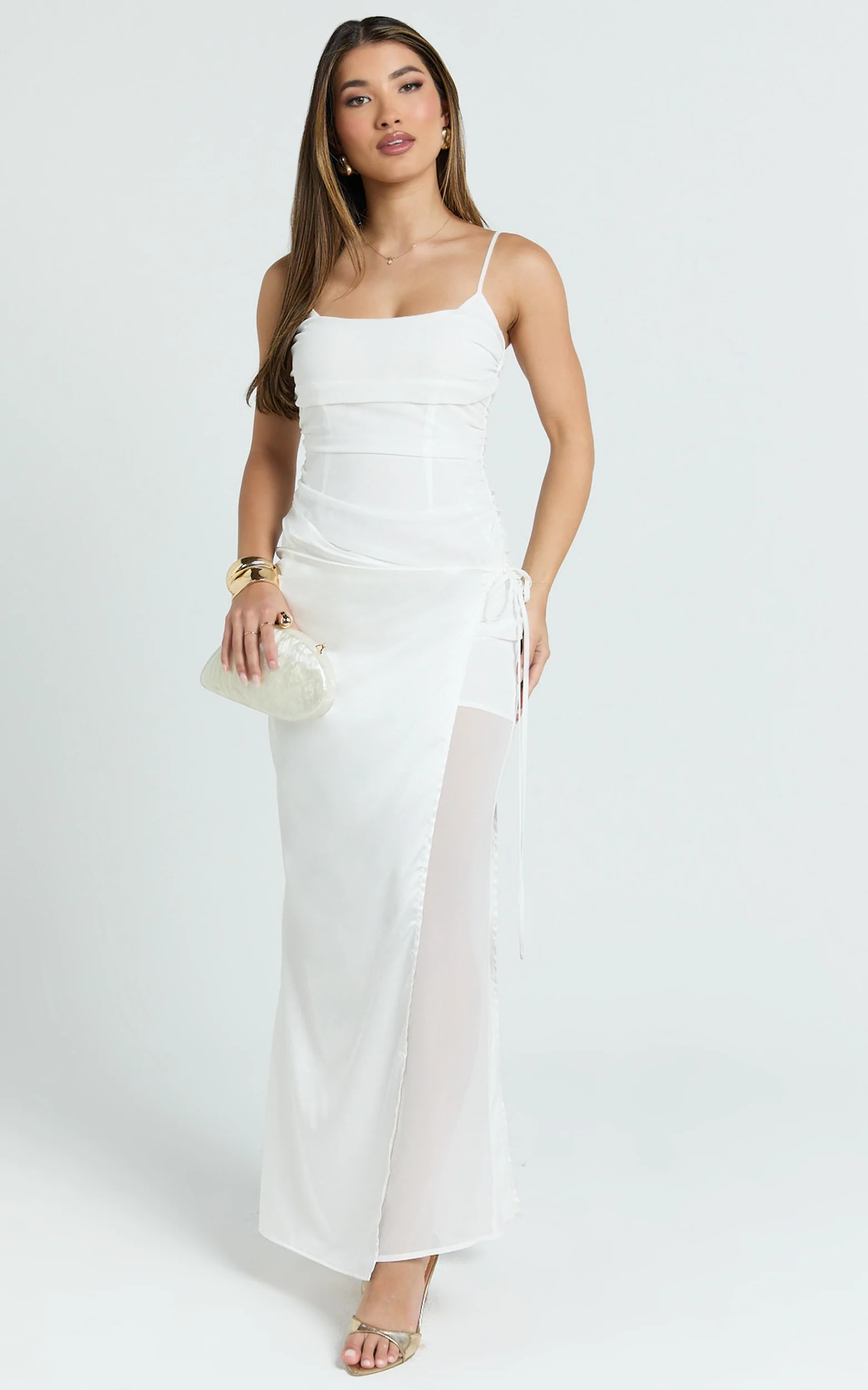 Jordyn Midi Dress - Square Neck Halter Column Dress in White