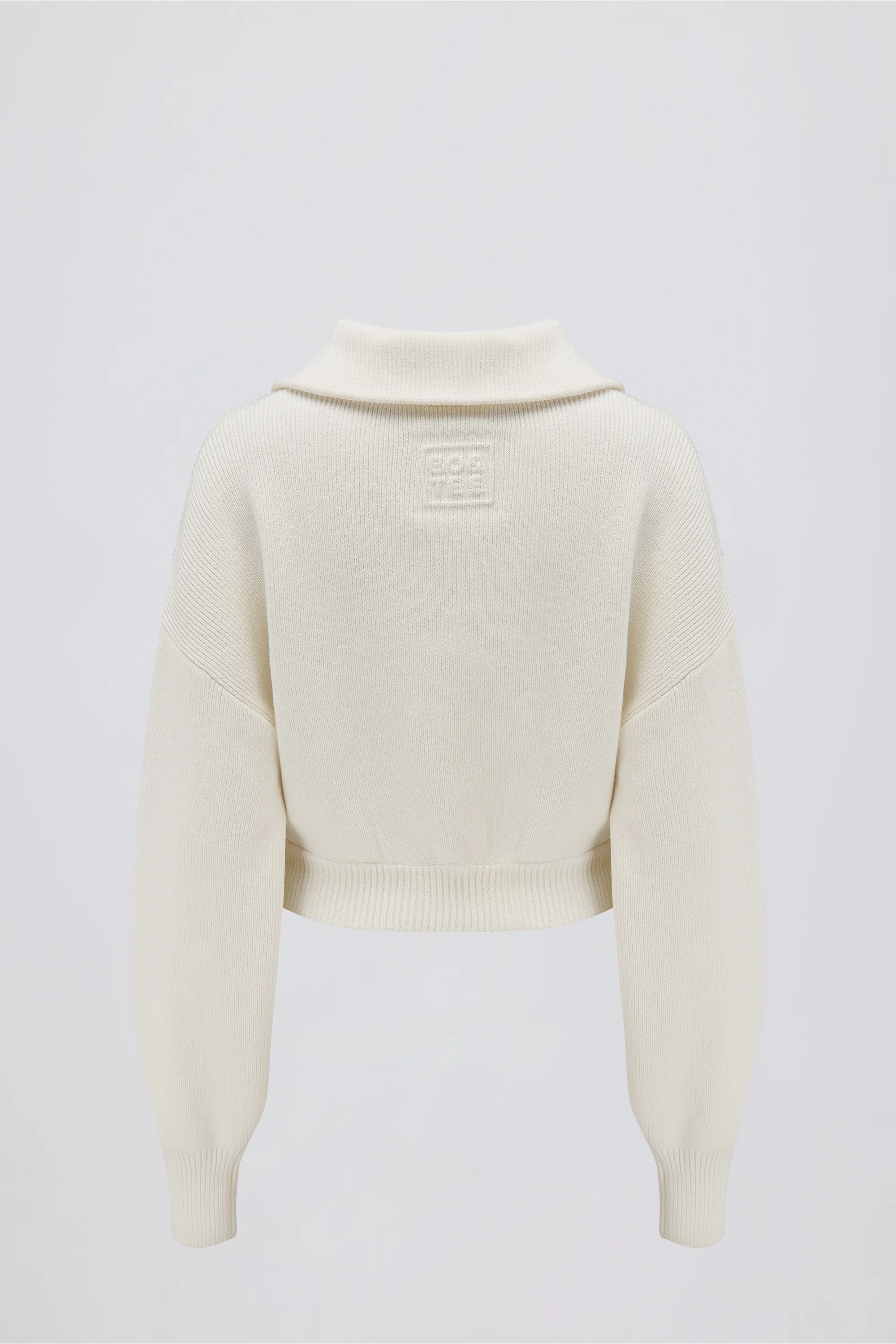 Ribbed-Knit Cropped Zip-Up Sweatshirt in Ivory