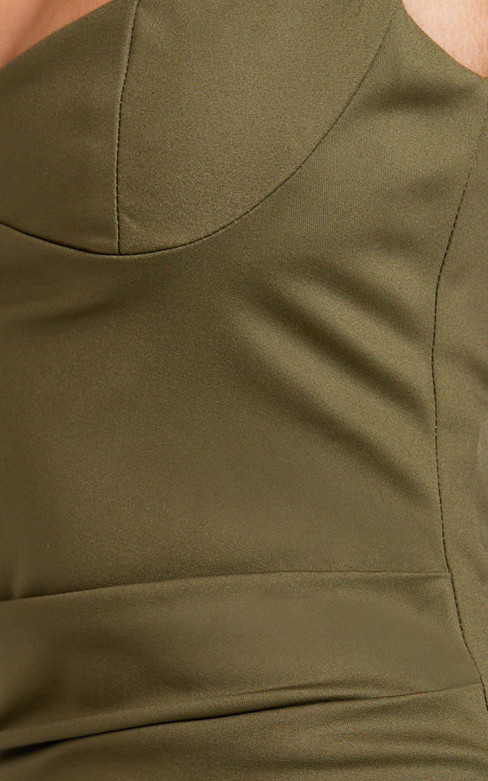 Benita Midi Dress - Scoop Neck Ruched Fitted Dress in Olive