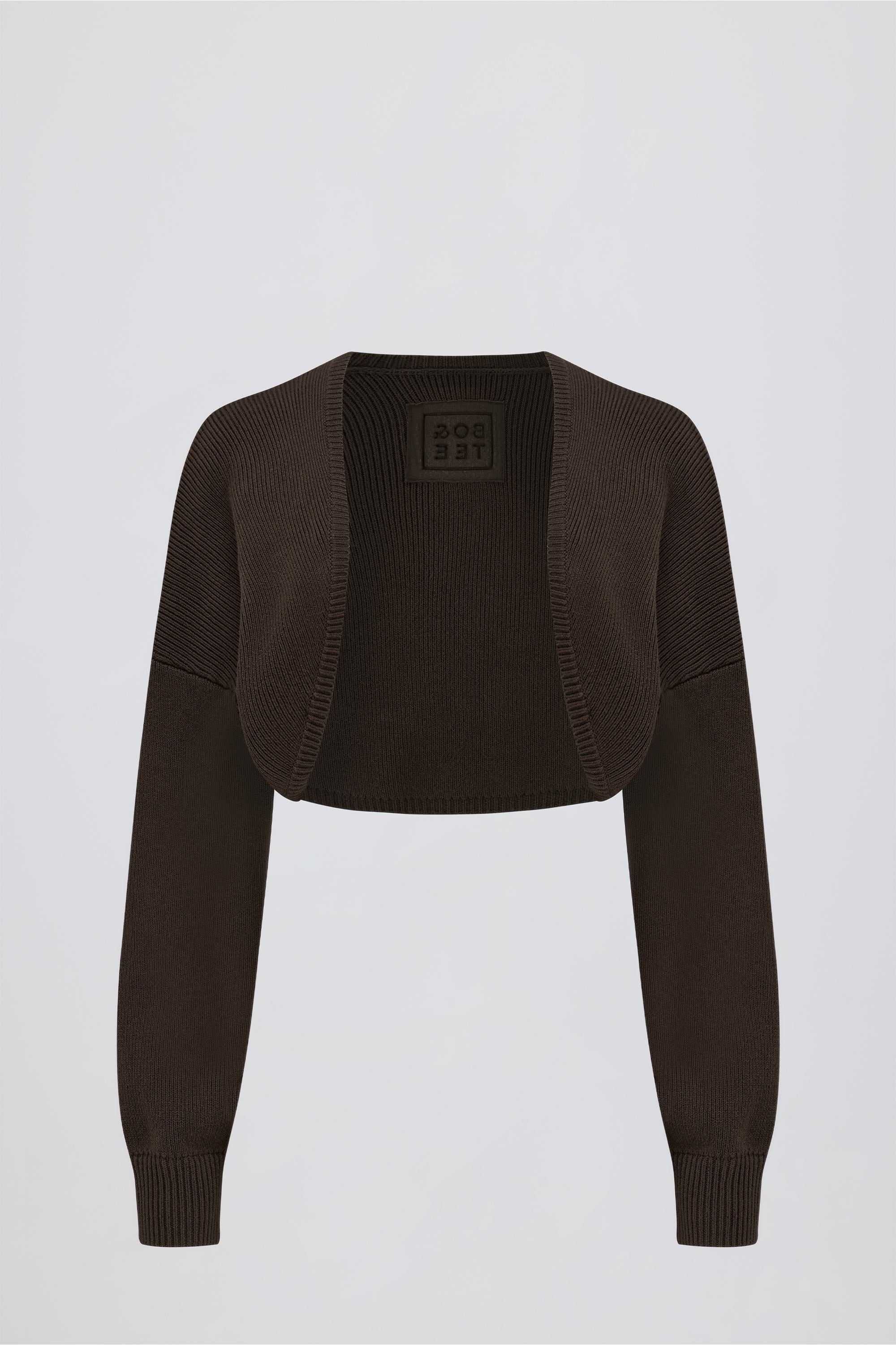 Ribbed-Knit Cropped Shrug in Pecan