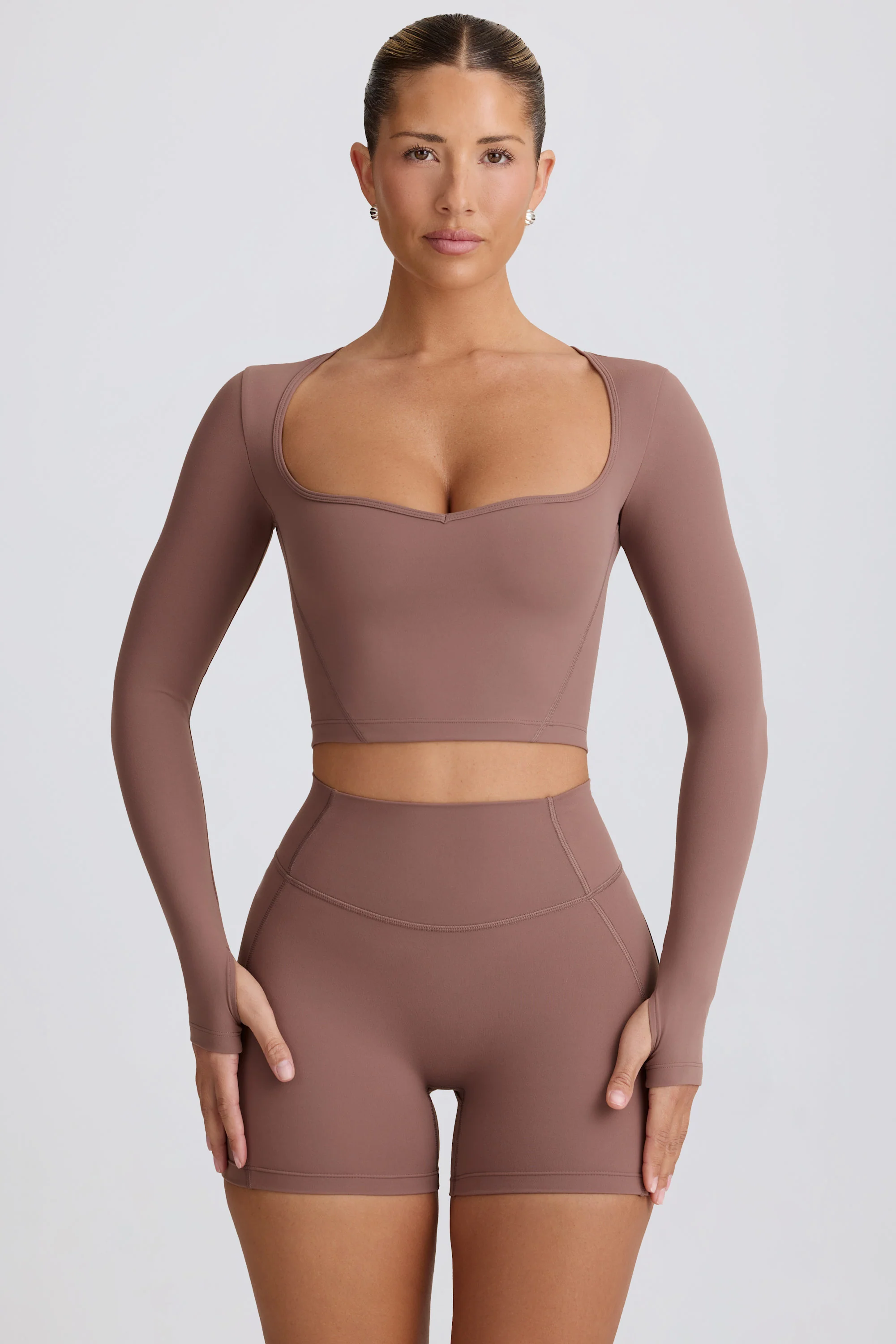 Soft Active Sweetheart-Neck Crop Top in Mocha