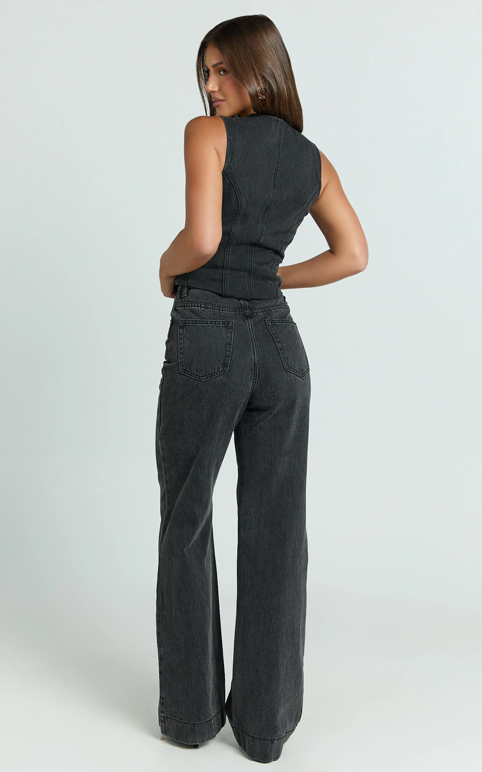 Emman Jeans - High Waisted Cotton Wide Leg Denim Jeans in Black