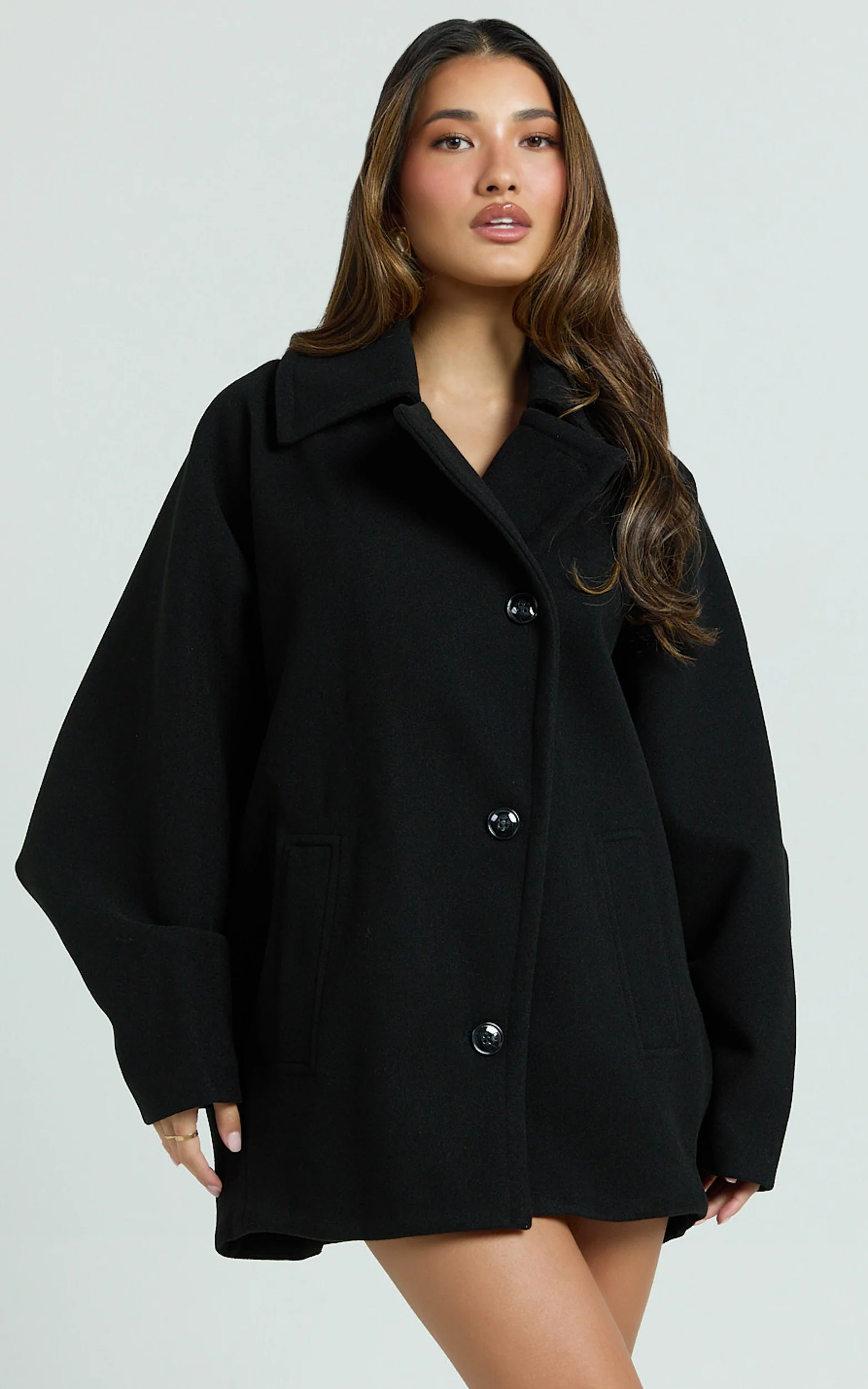 Claudia Coat - Button Front Closure Coat in Black