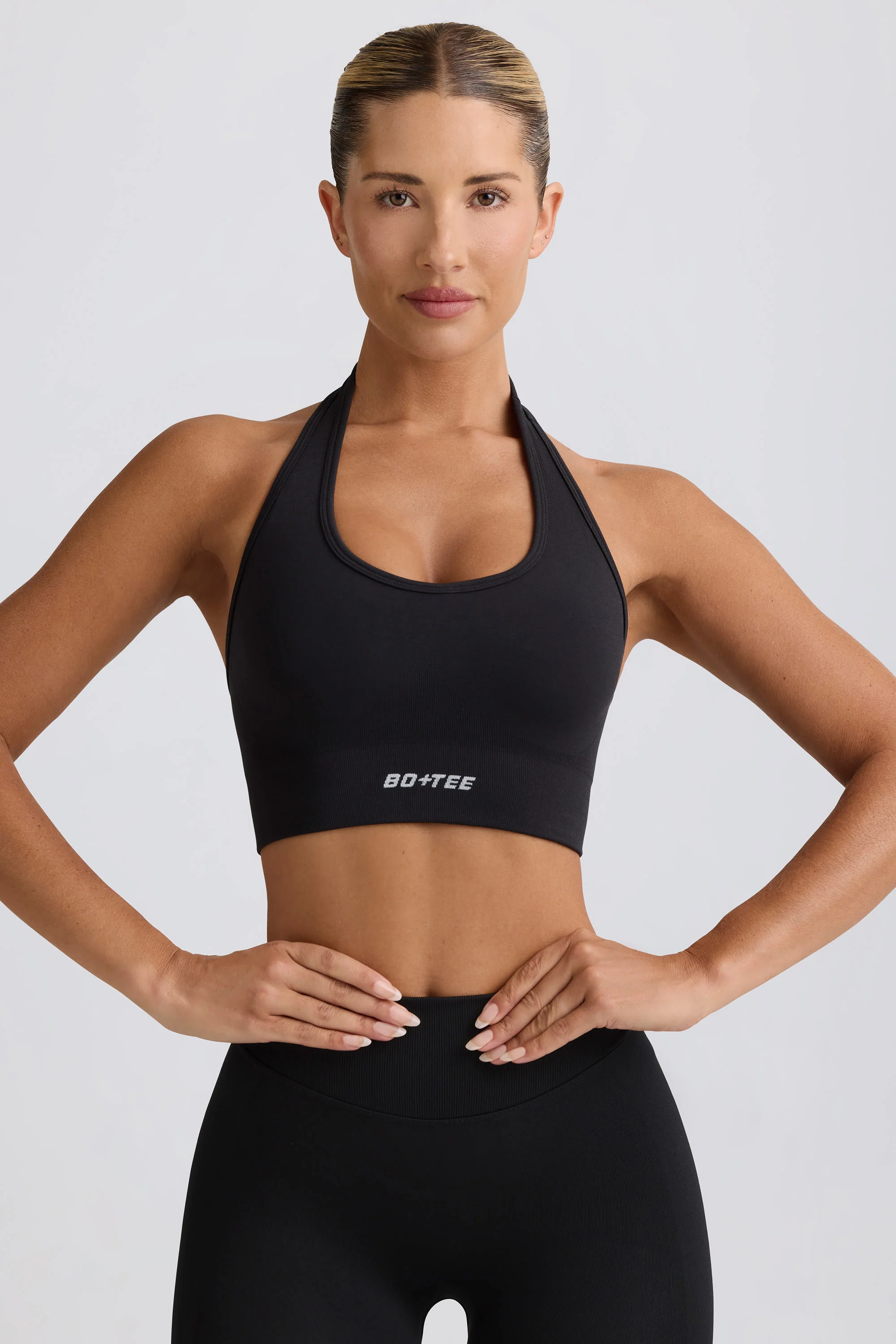 Define Luxe Halterneck Sports Bra in Jet Black