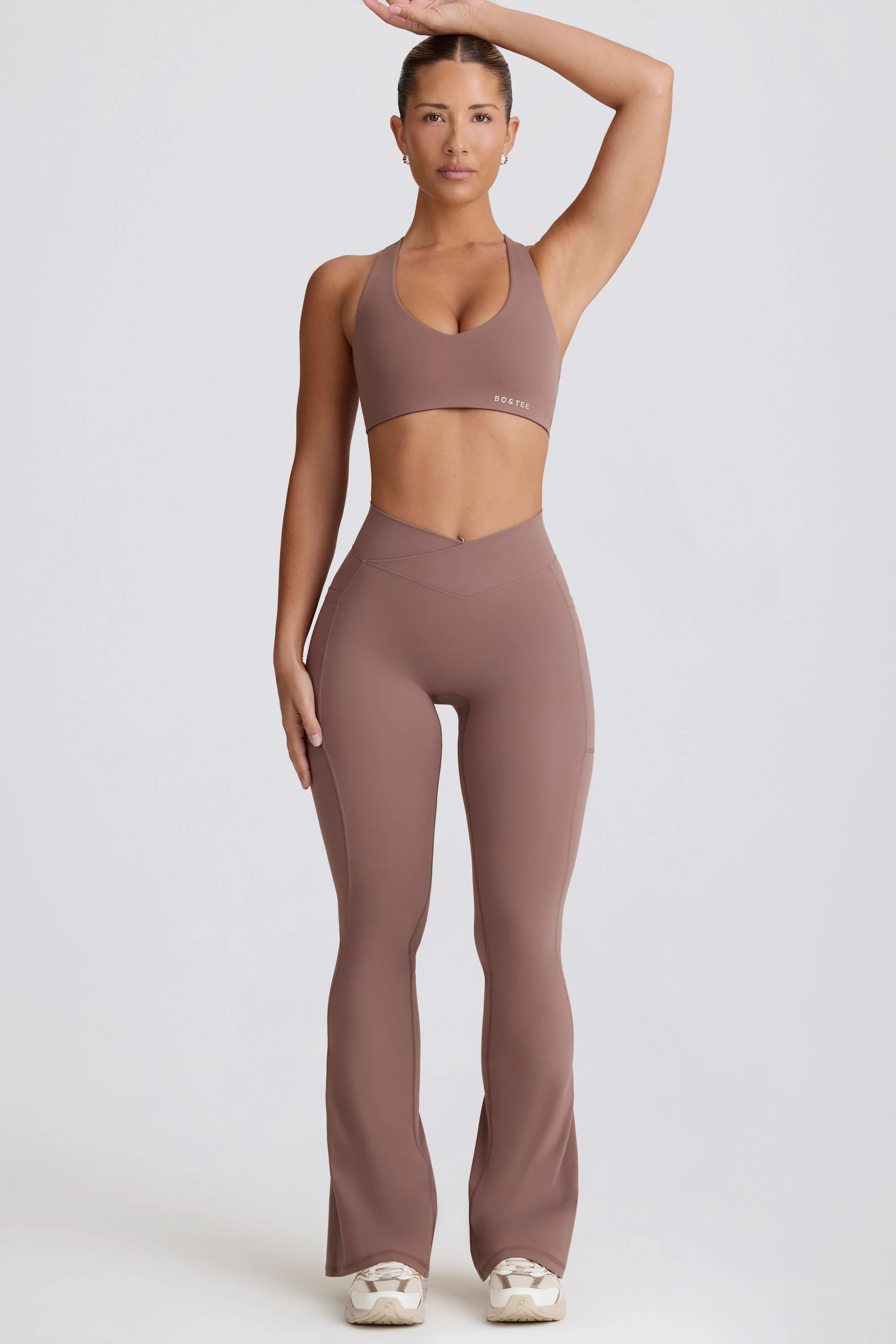 Soft Active Crossover Flared Trousers in Mocha