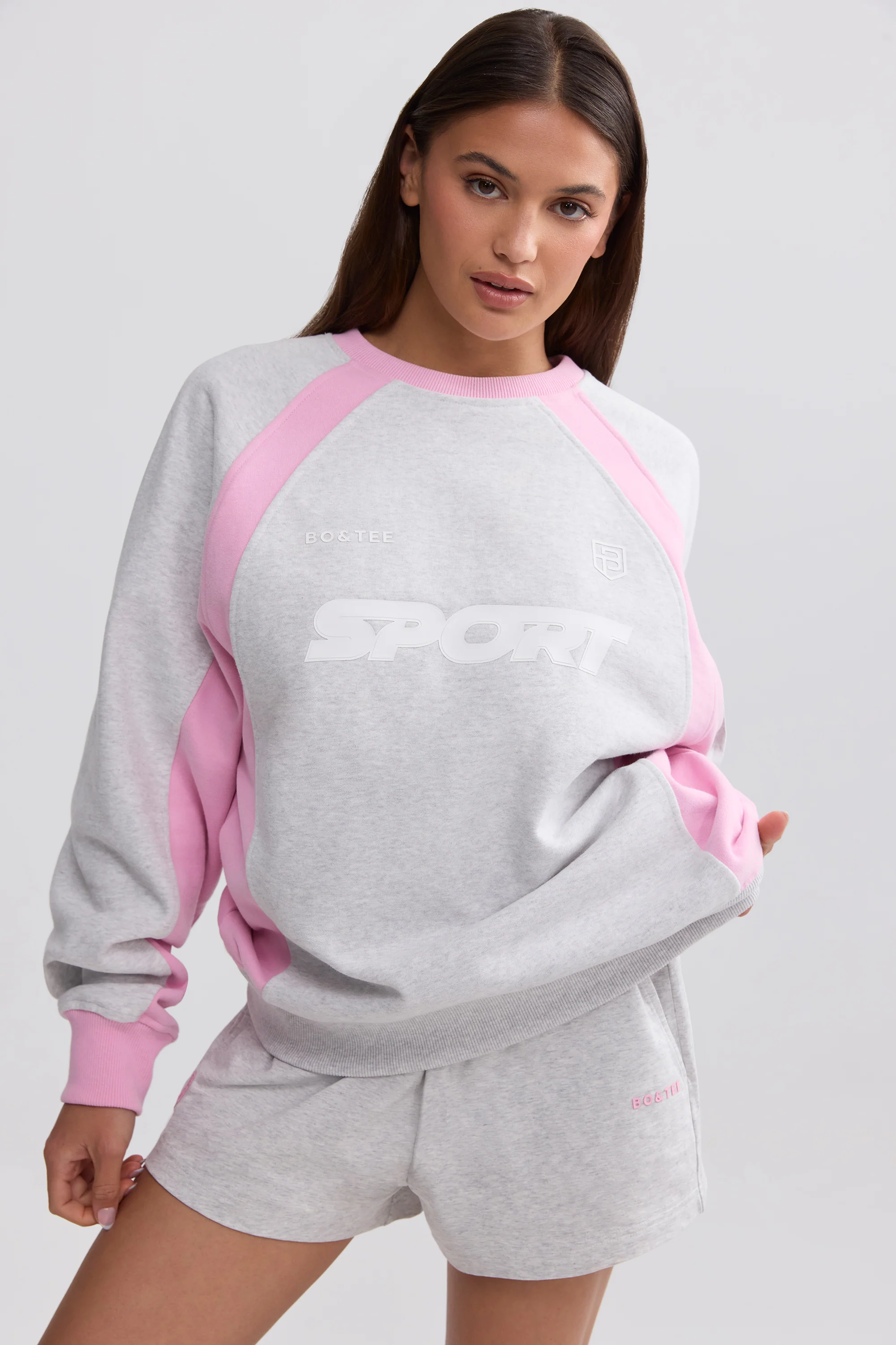 Oversized Colourblock Sweatshirt in Grey Marl