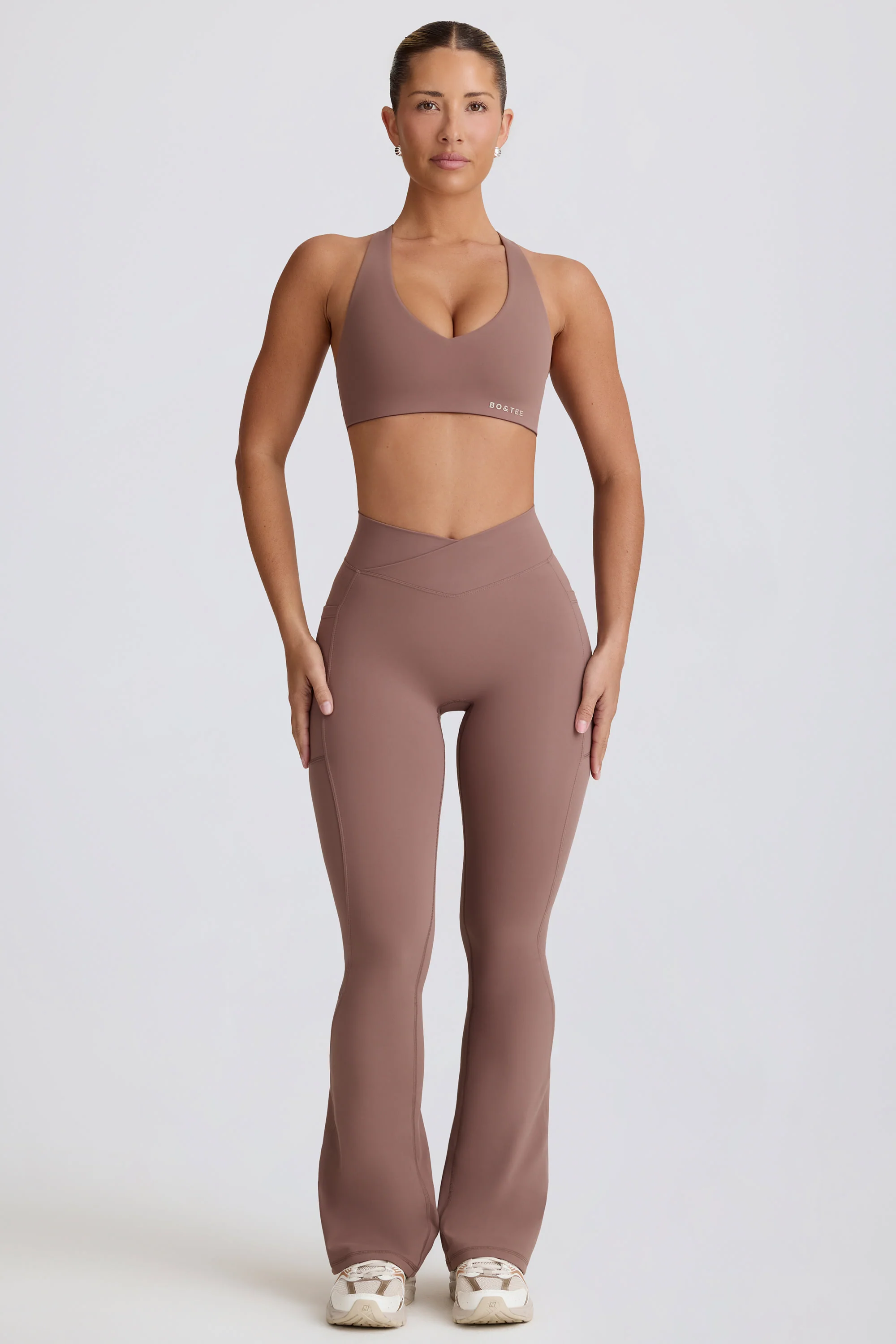 Soft Active Crossover Flared Trousers in Mocha
