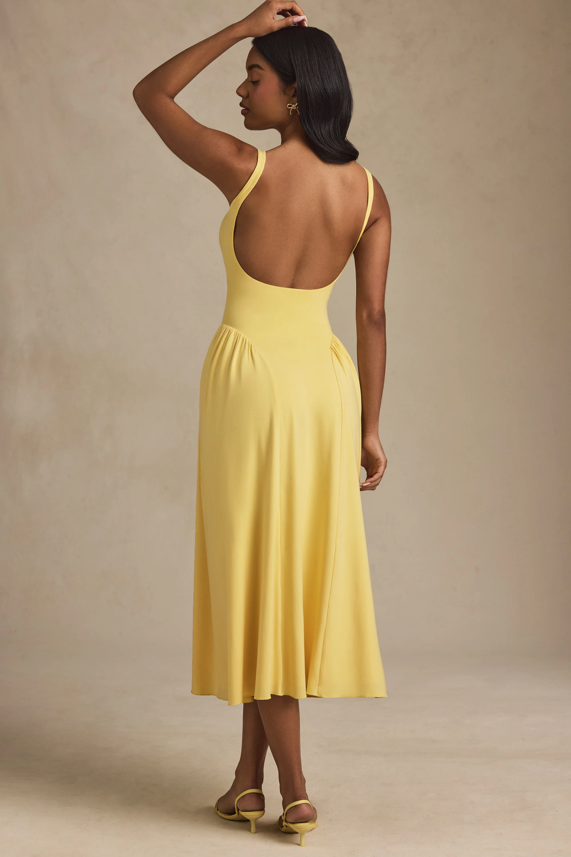 Low-Back A-Line Midaxi Dress in Pastel Yellow