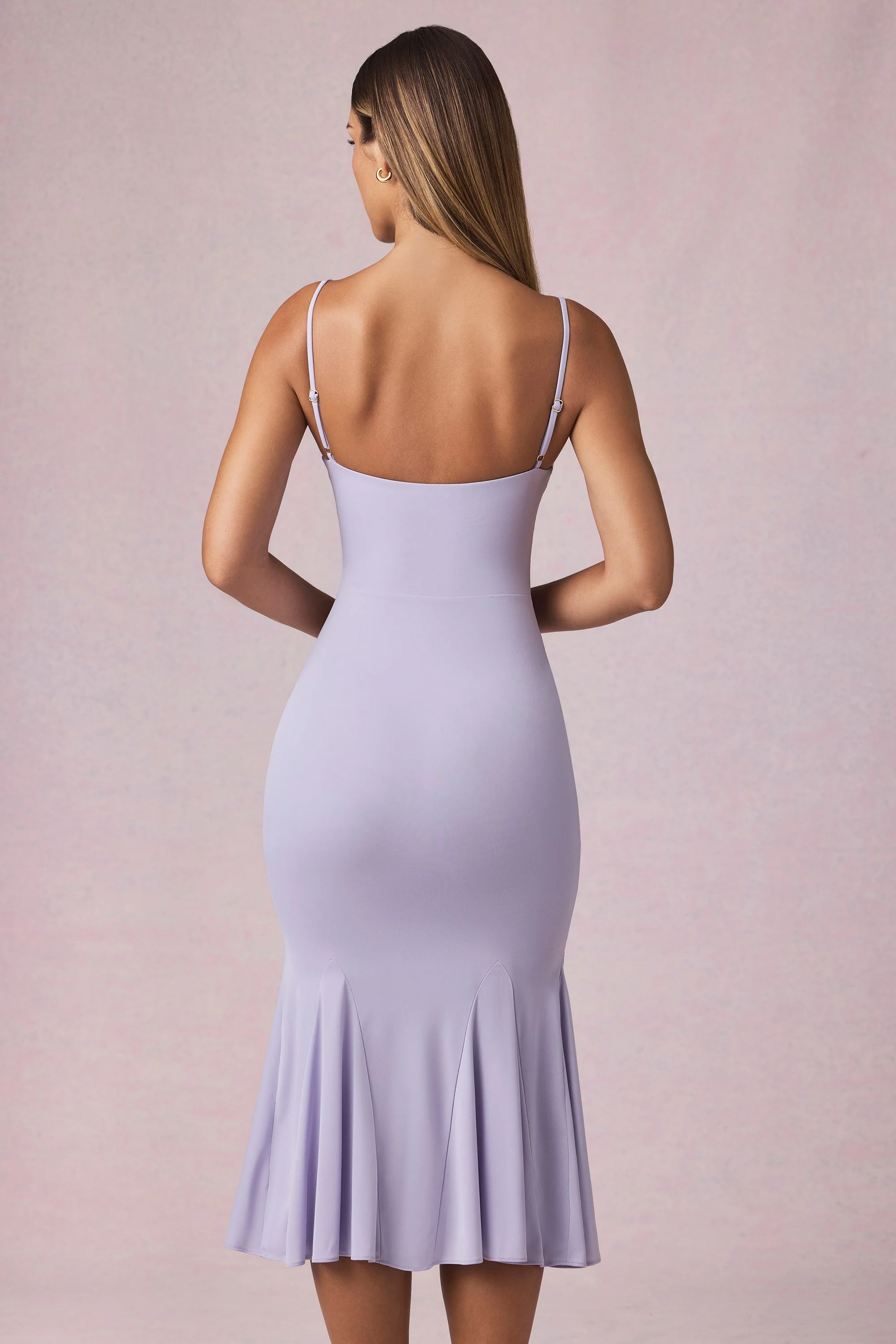 V-Neck Godet Midaxi Dress in Lilac