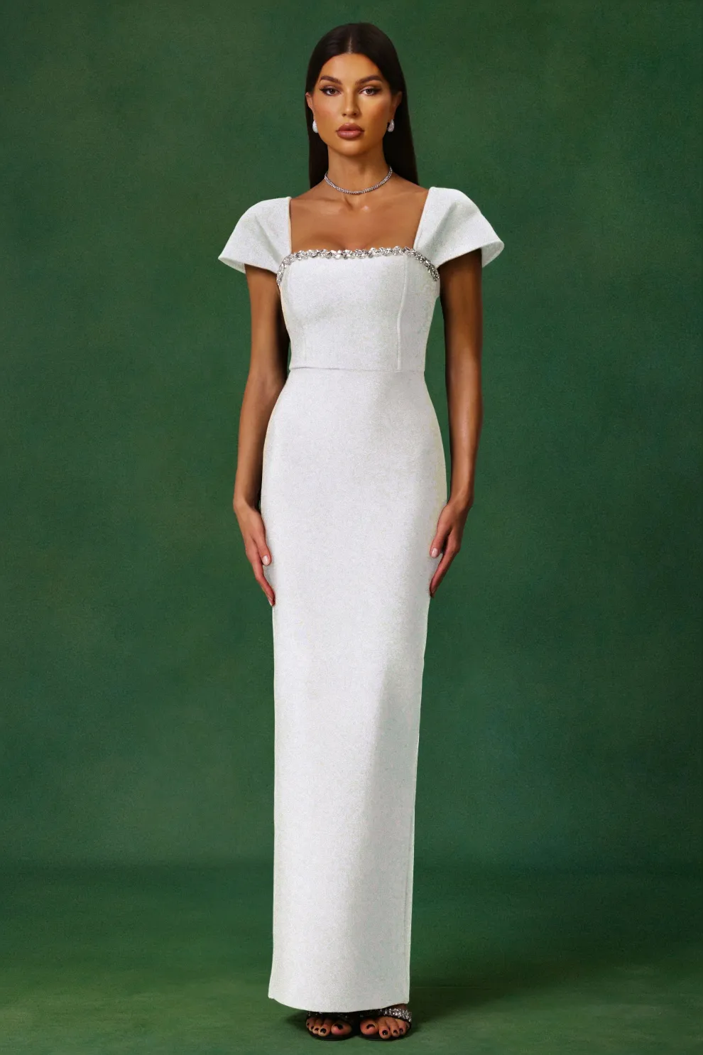 Romelle Diamond Bandage Maxi Dress – Short Sleeve Elegant Gown