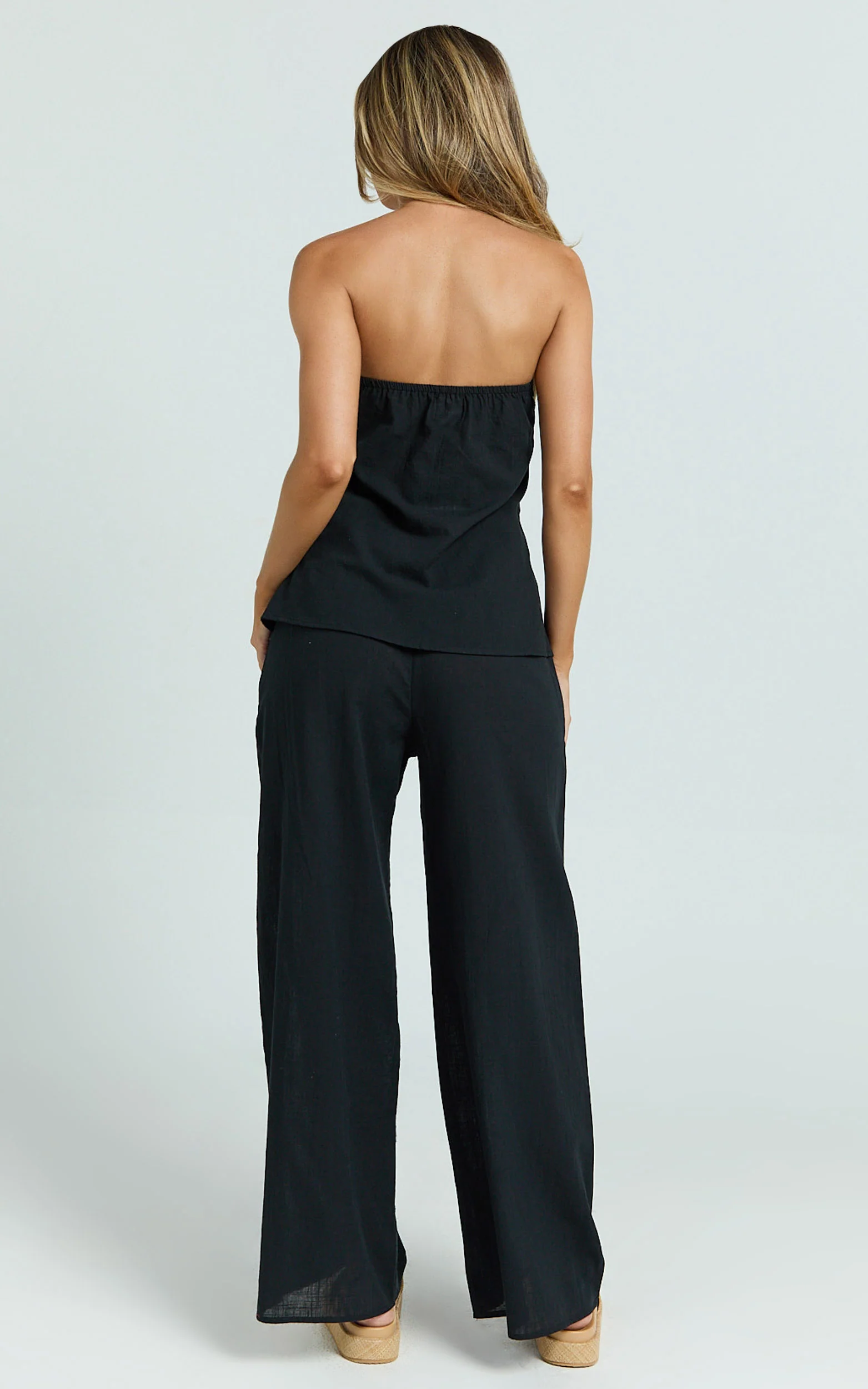 Carli Two Piece Top and Pants Set - Cotton Tube Pant Set in Black