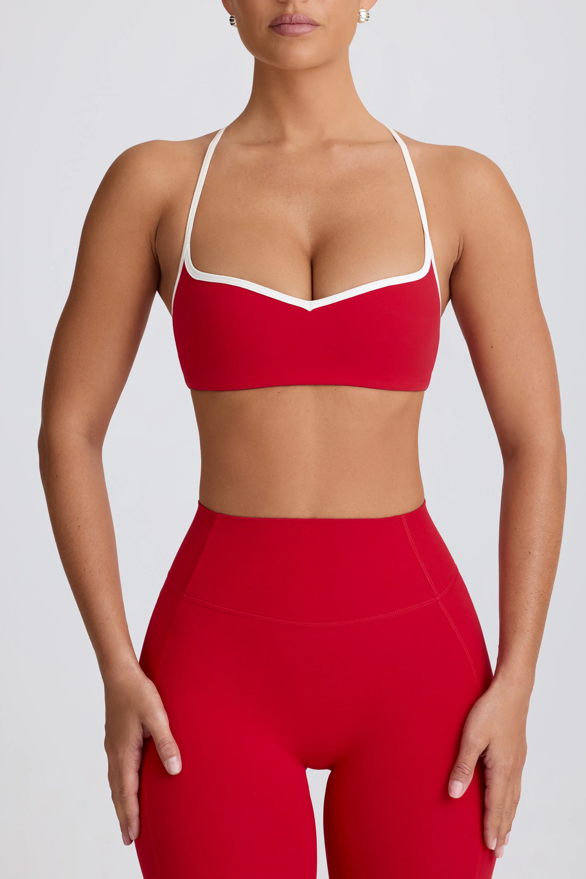 Soft Active Sweetheart-Neck Sports Bra in Hot Red