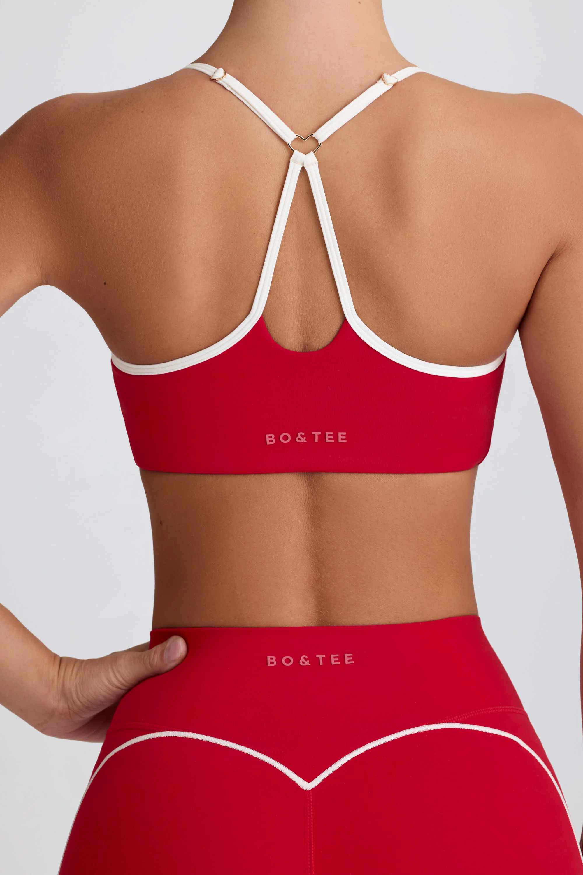 Soft Active Sweetheart-Neck Sports Bra in Hot Red