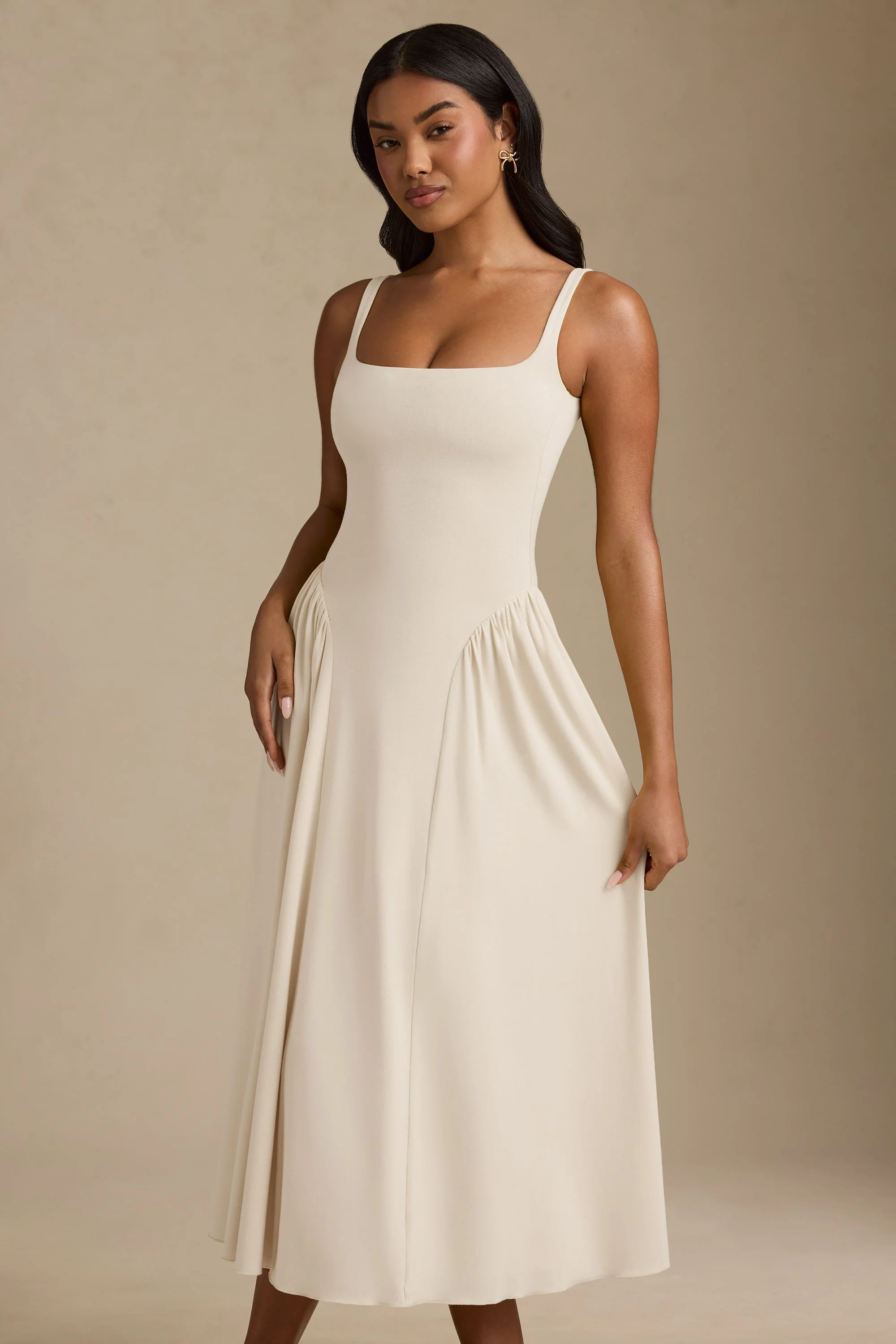 Low-Back A-Line Midaxi Dress in Ivory