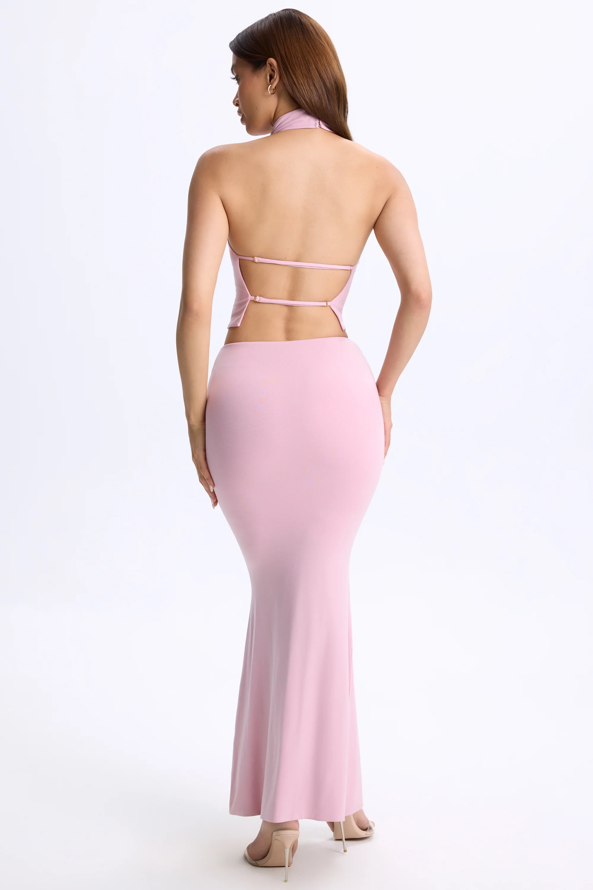Low-Rise Maxi Skirt in Blush Pink