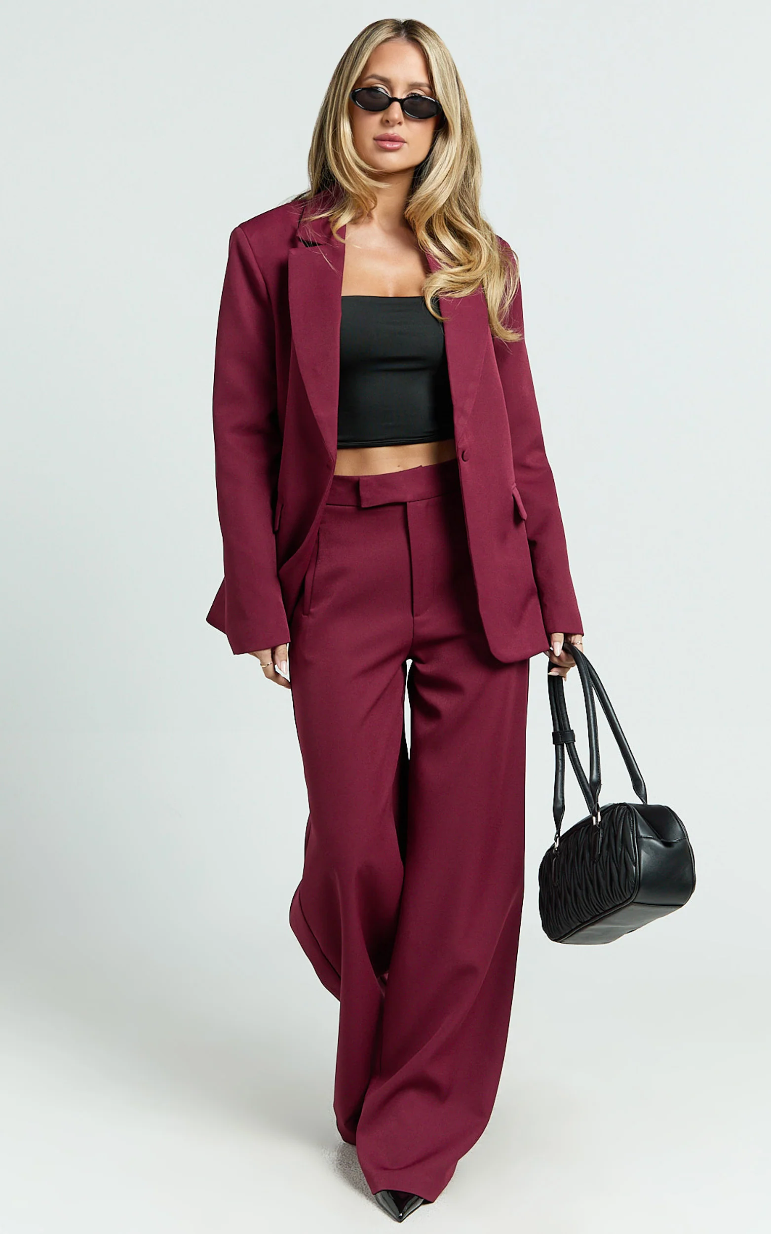 Selena Blazer - Boxy Single Breasted Blazer in Wine