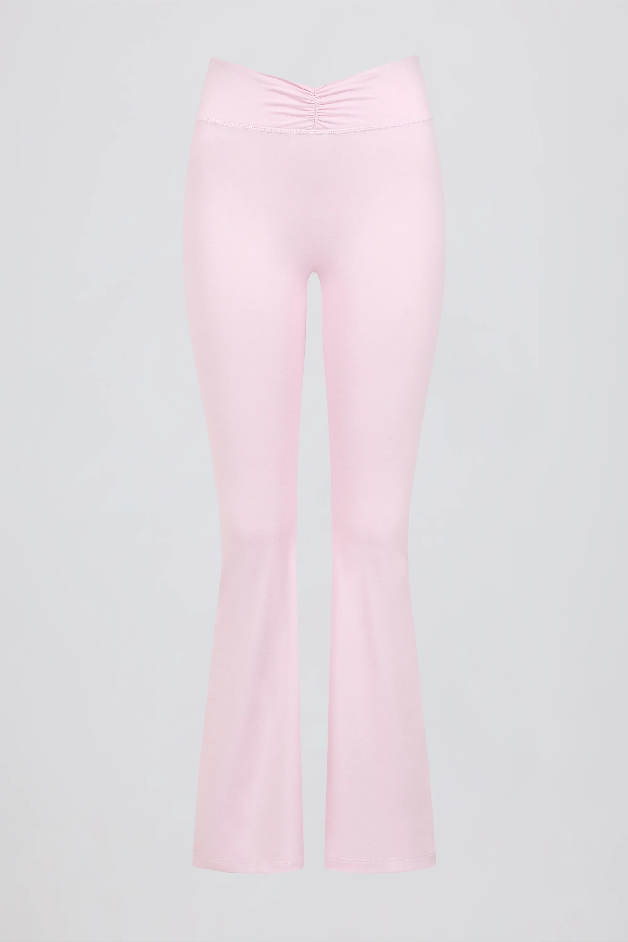 Ruched Flared Trousers in Pink Marl