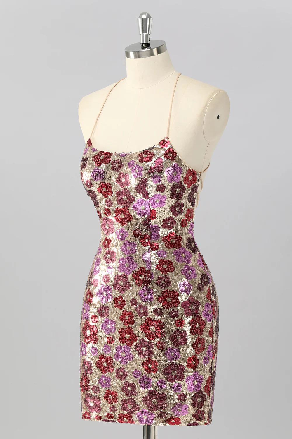 Sparkly Yellow Sequin Floral Backless Tight Short Homecoming Dress