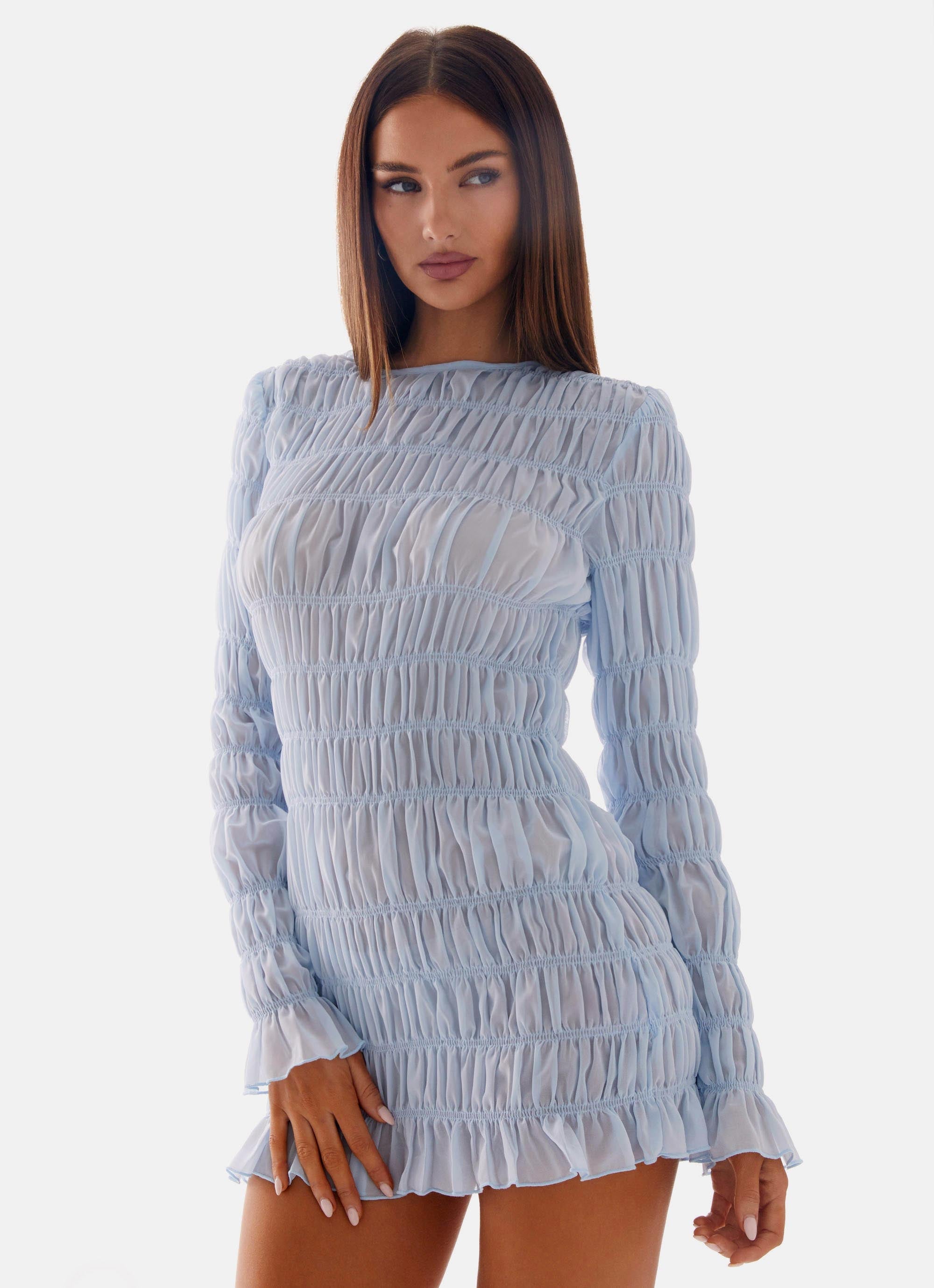 Jasy Long Sleeve Mini Dress - Sky Blue