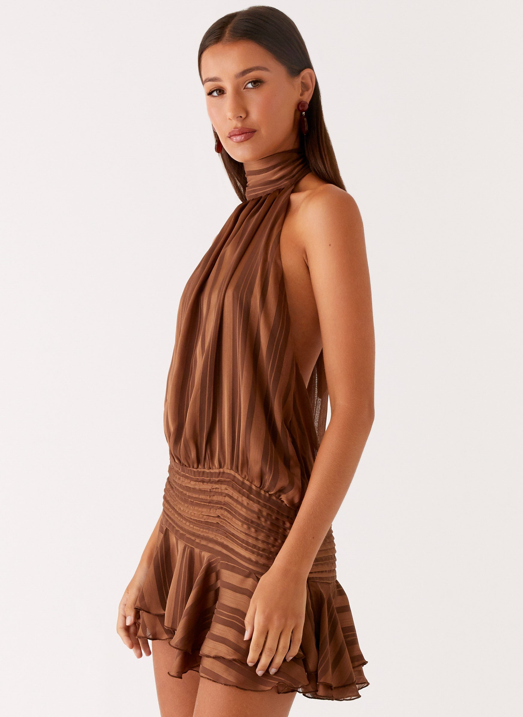 Willow Chiffon Mini Dress - Chocolate