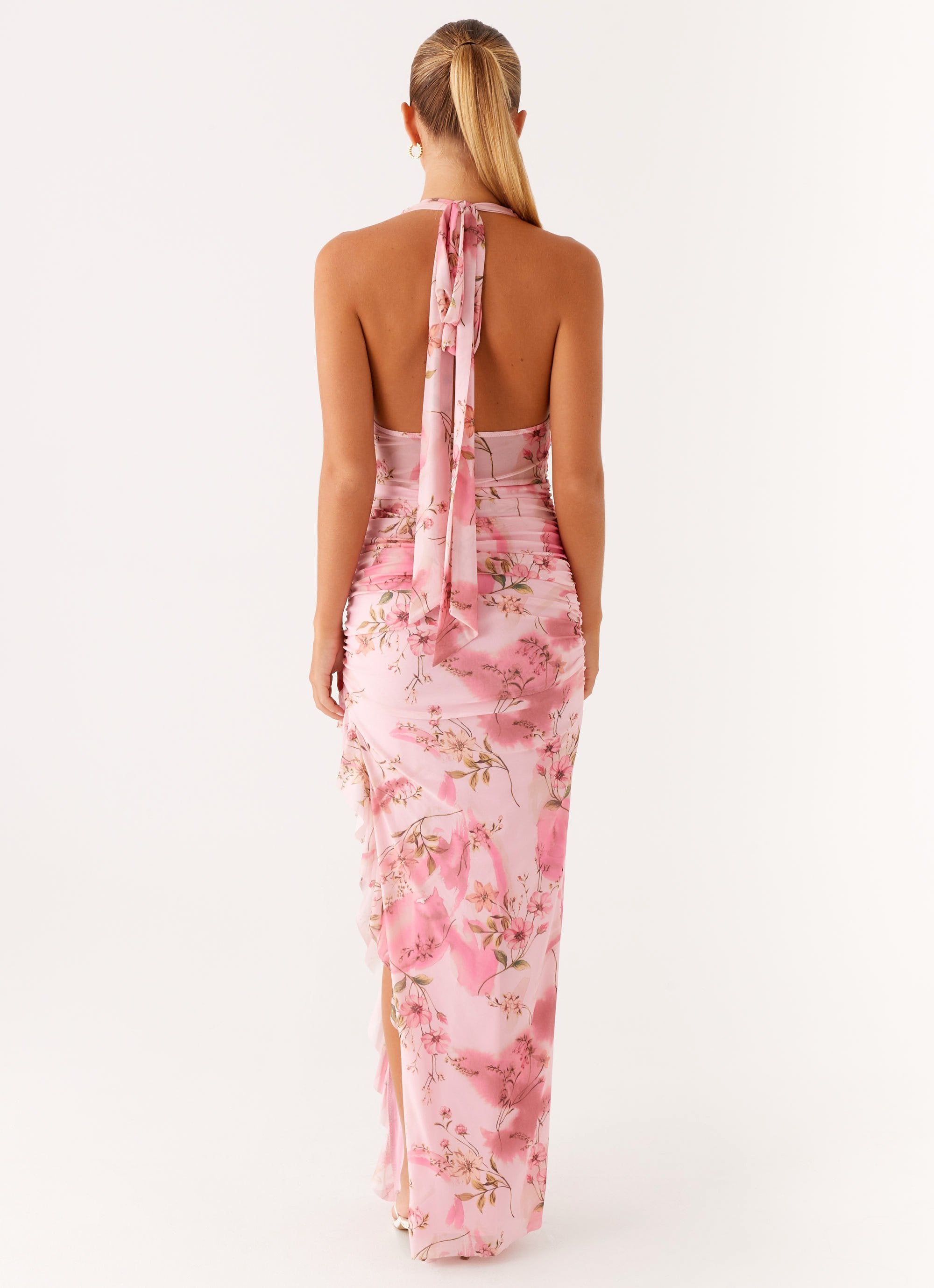 Micca Halter Maxi Dress - Pink Floral Print