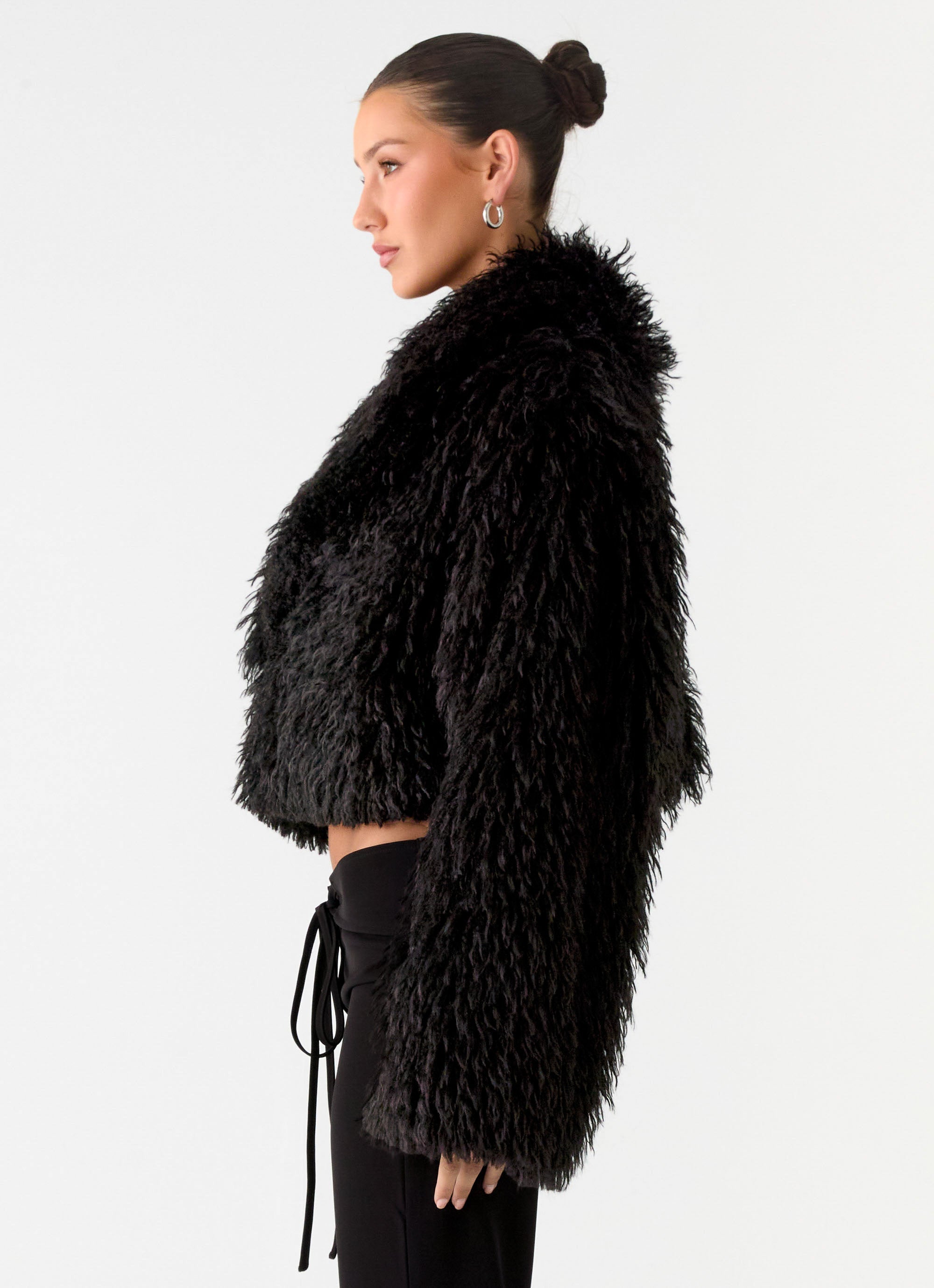 Virginia Cropped Fur Jacket - Black