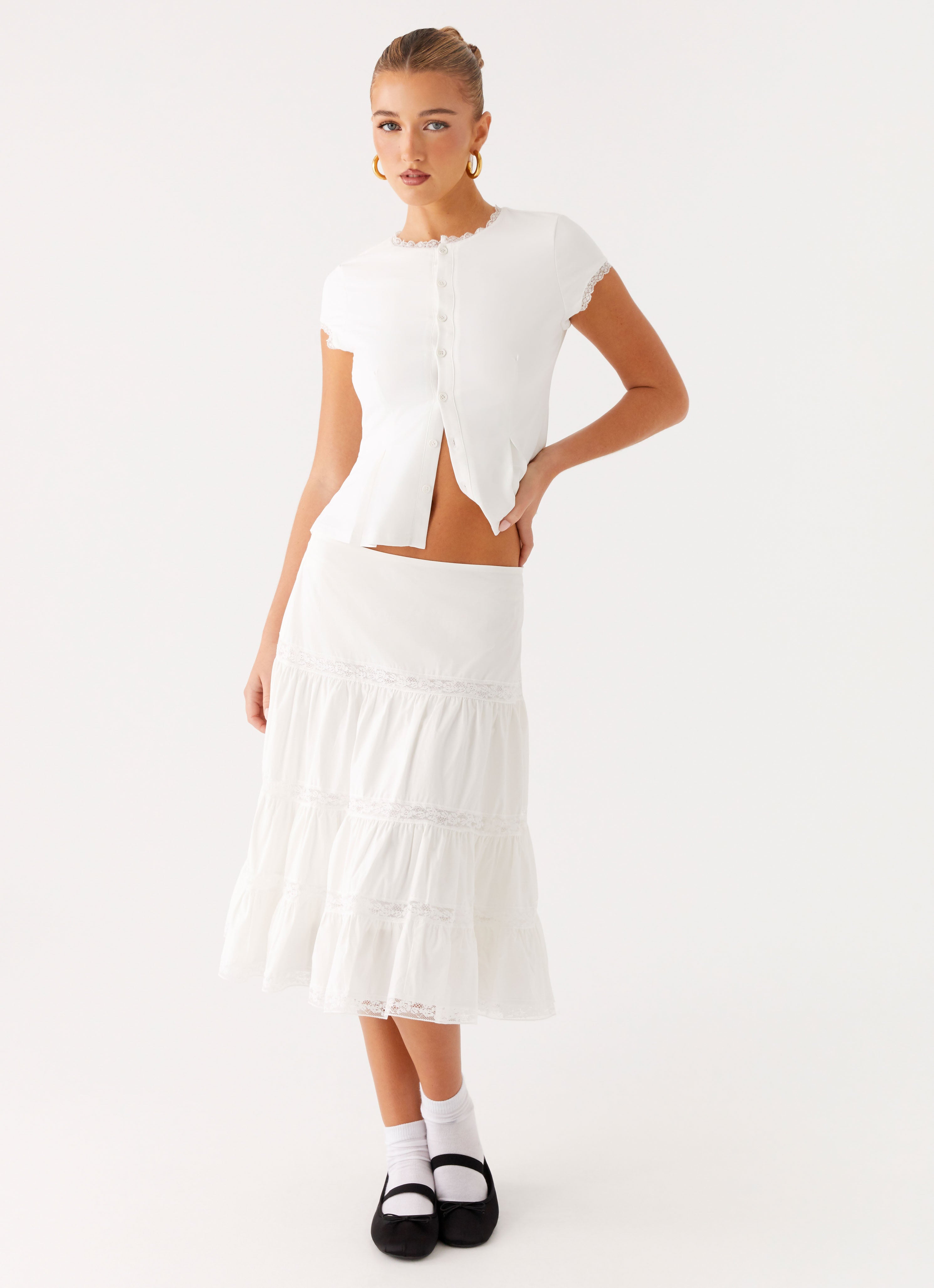 Good Vibes Midi Skirt - White