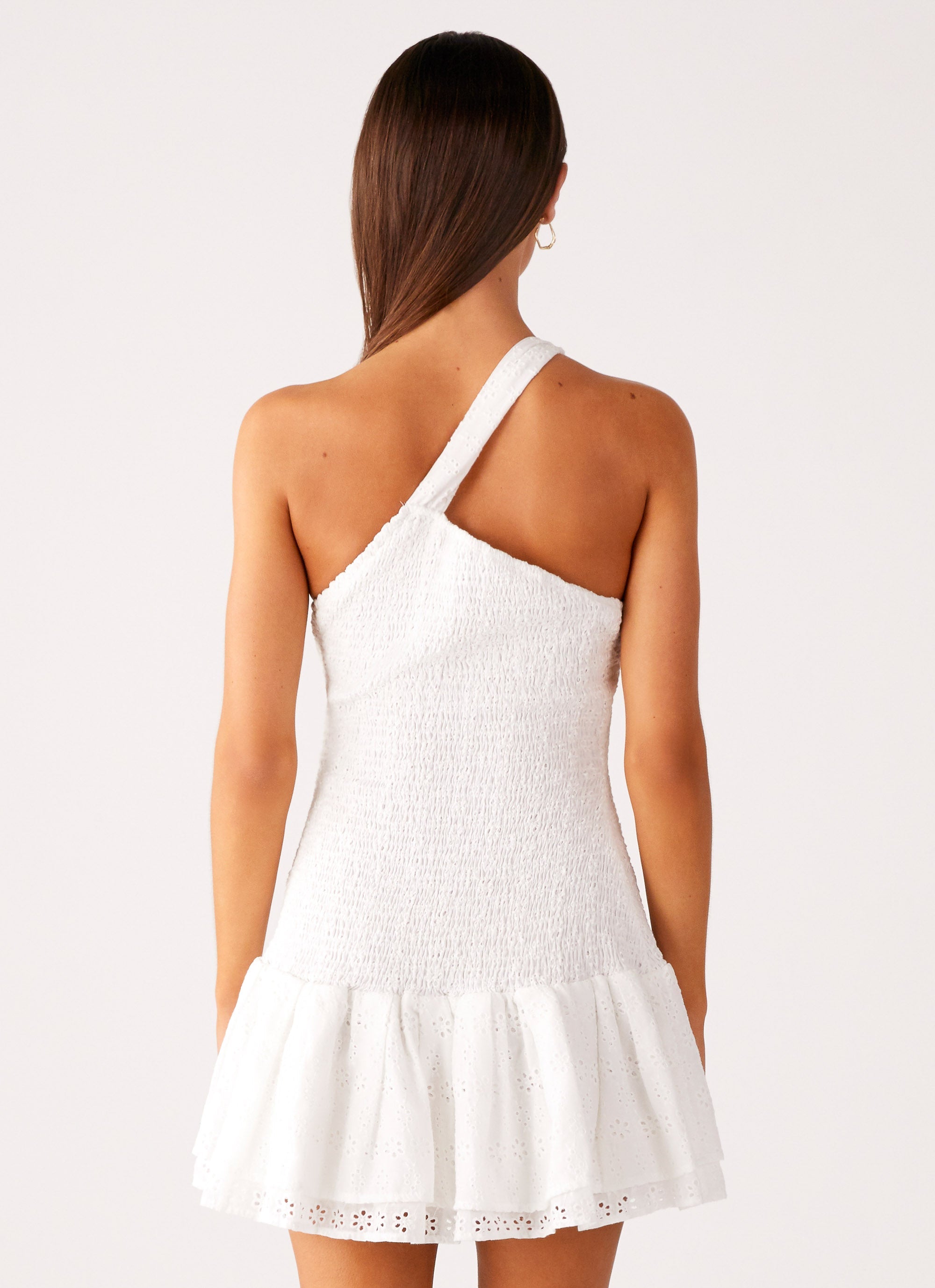 Hestia Drop Waist Shirring Mini Dress - White
