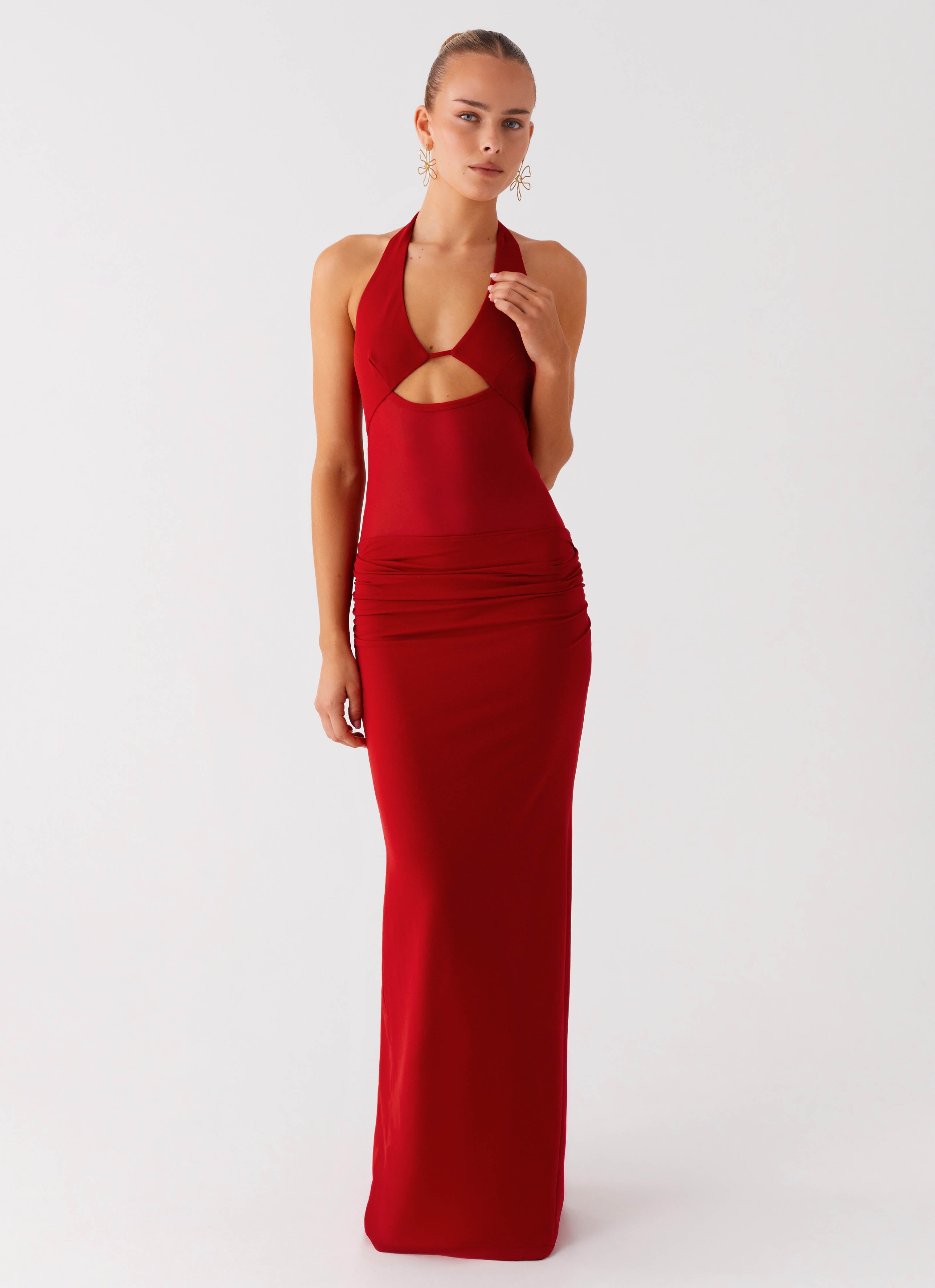 Billen Halter Maxi Dress - Red