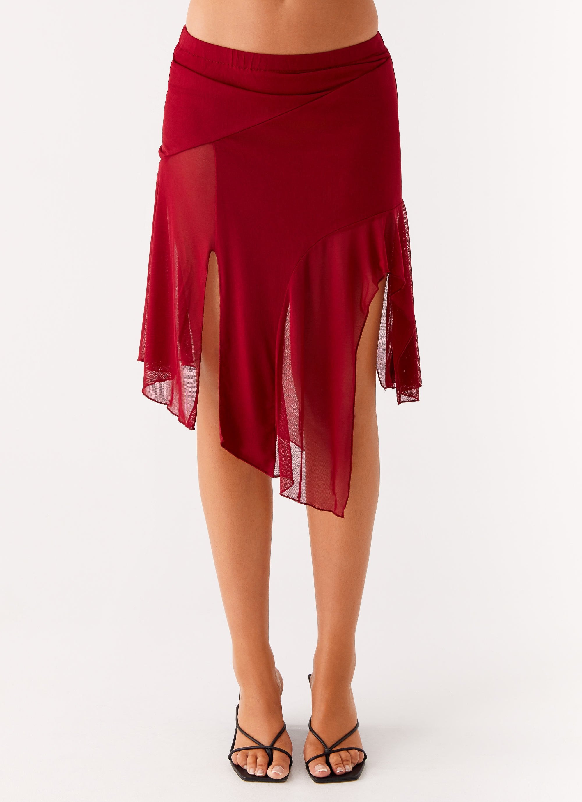 Anthea Mesh Midi Skirt - Red