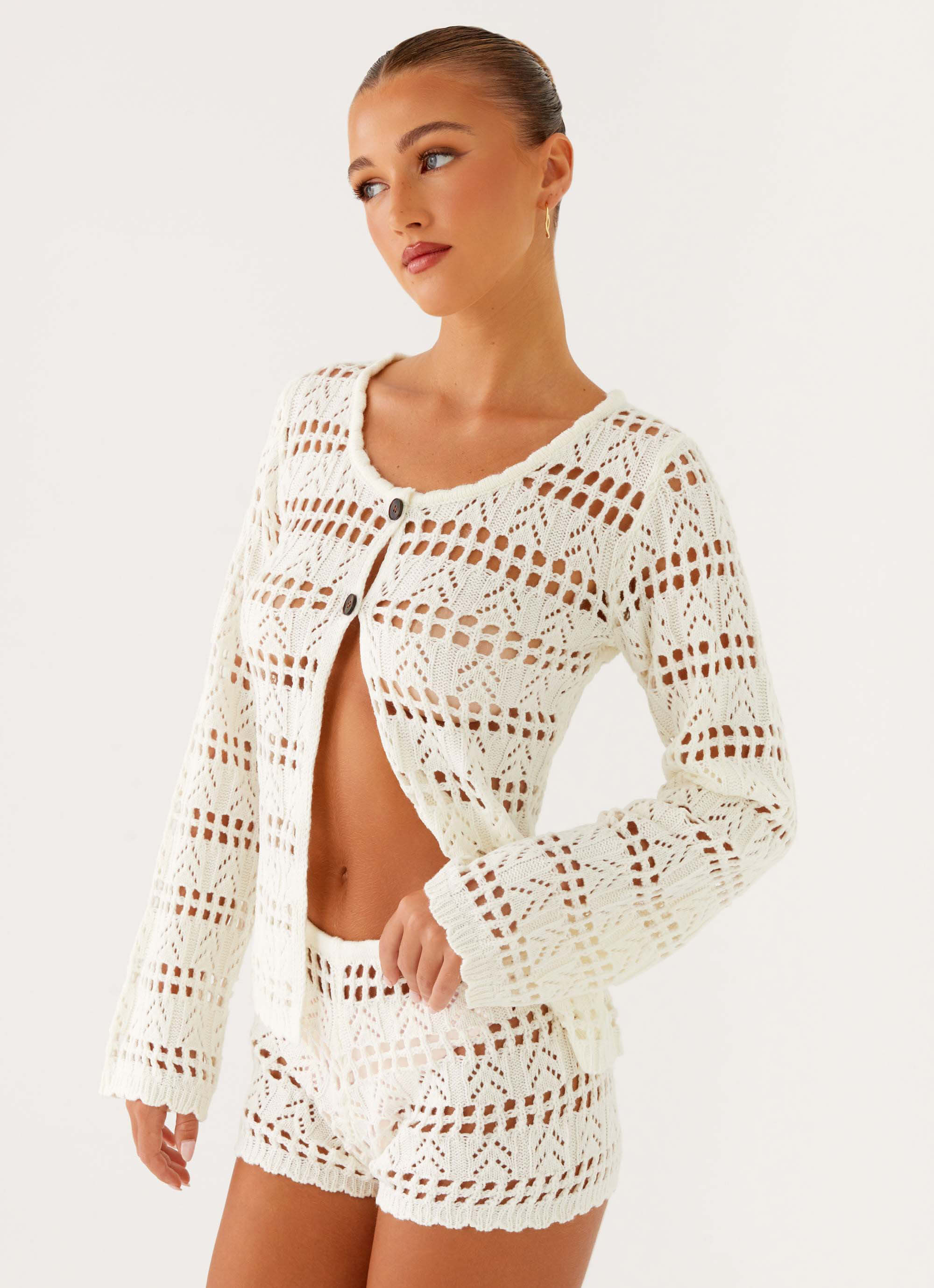 Baylock Crochet Long Sleeve Top - White