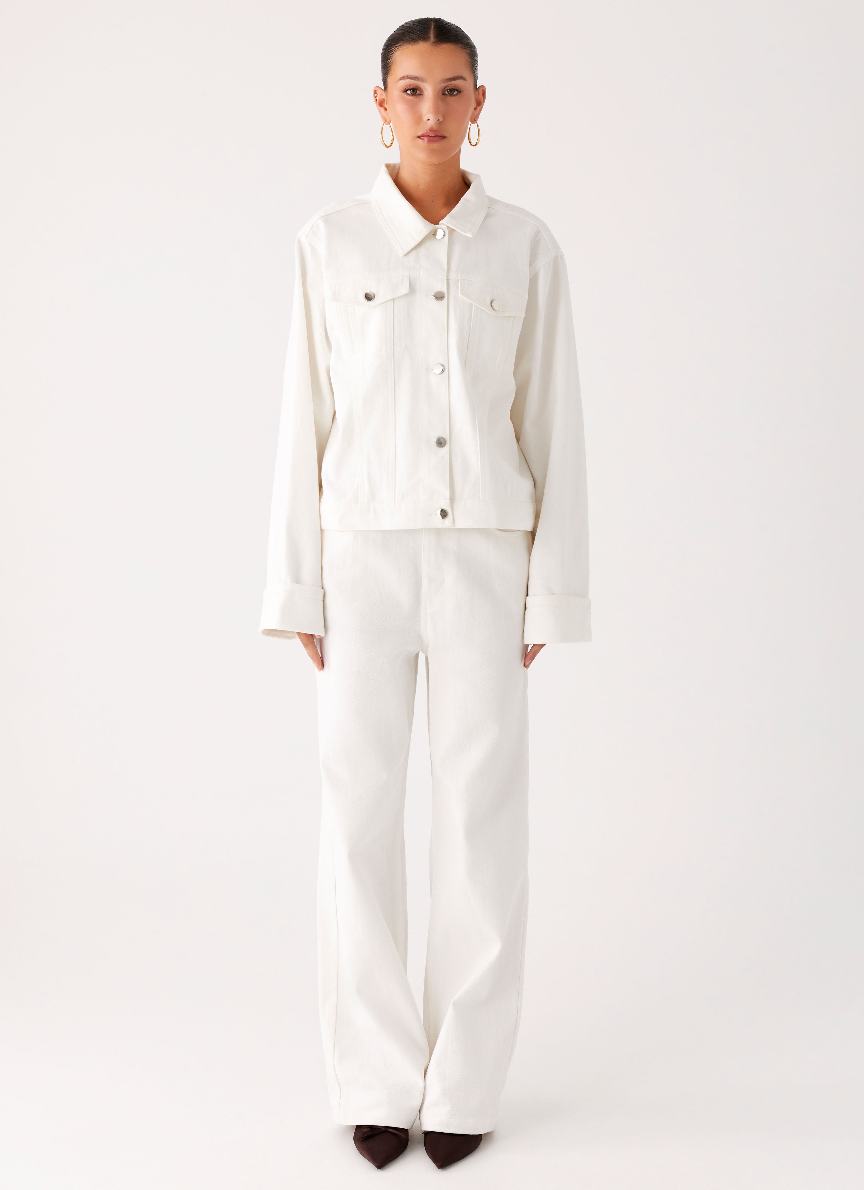 Back Again Oversized Denim Jacket - White