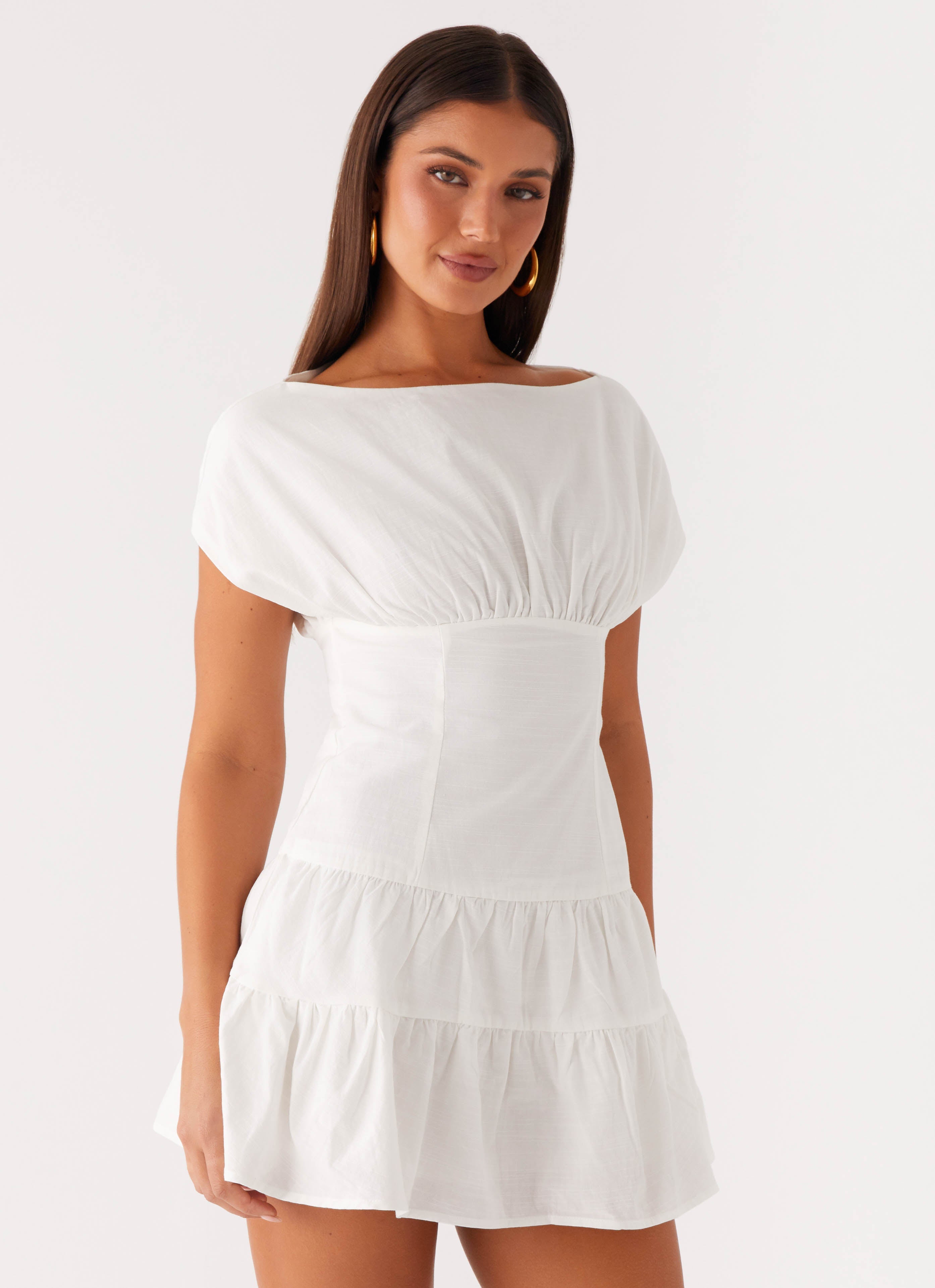 Ember Haze Boat Neck Mini Dress - Off White