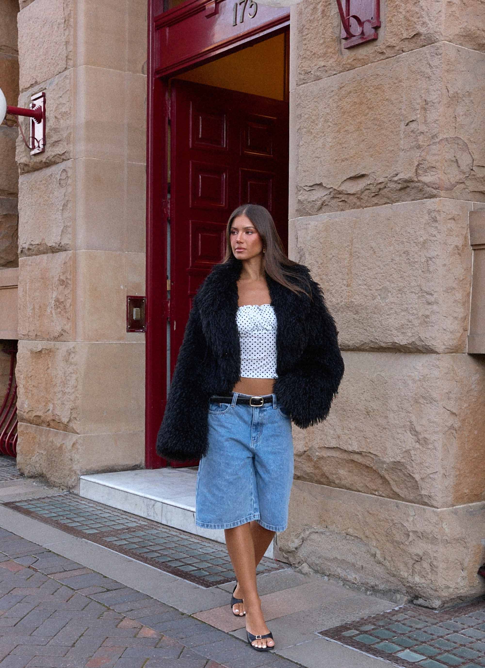 Virginia Cropped Fur Jacket - Black