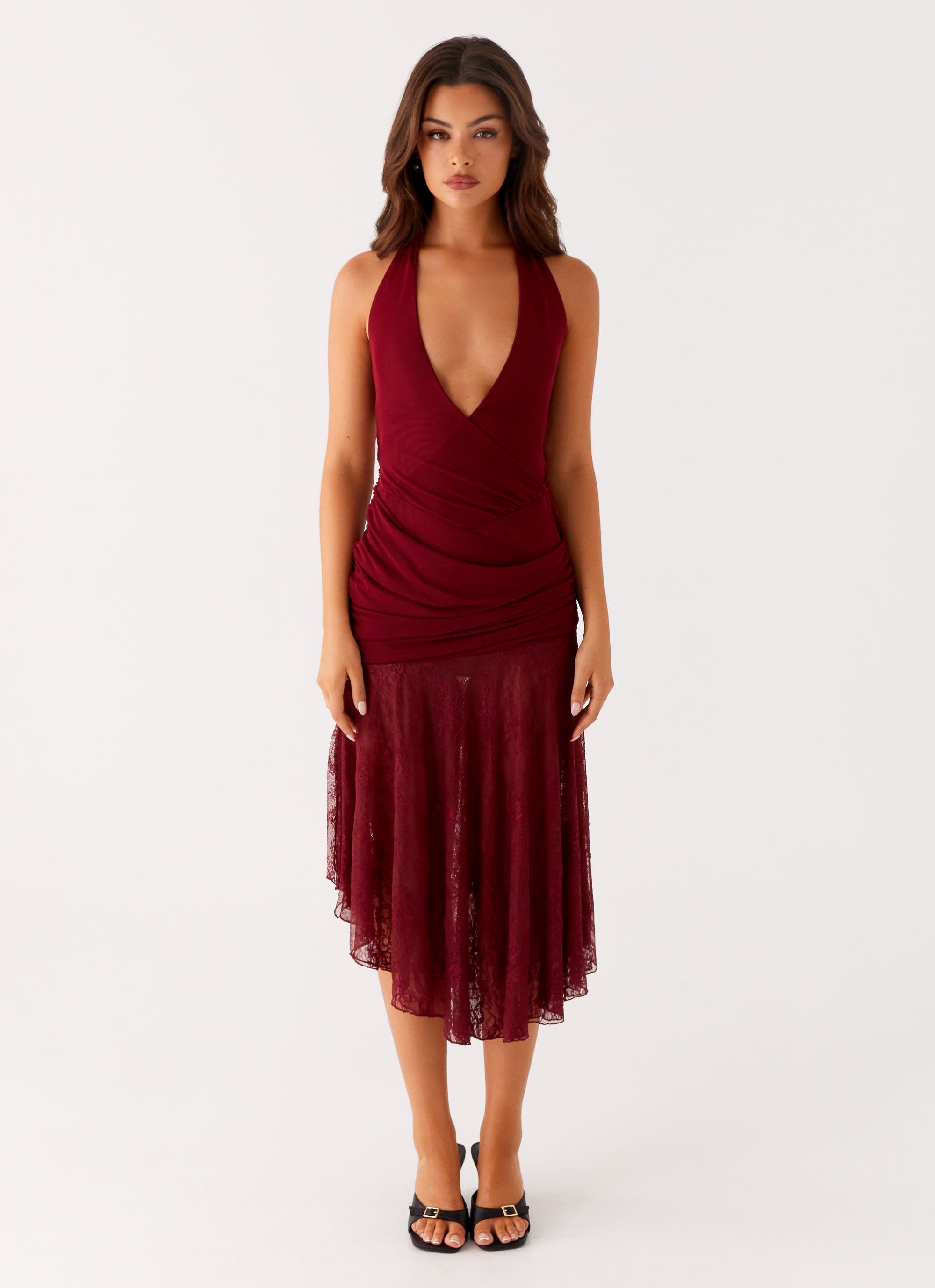 Burnout Midi Dress - Maroon