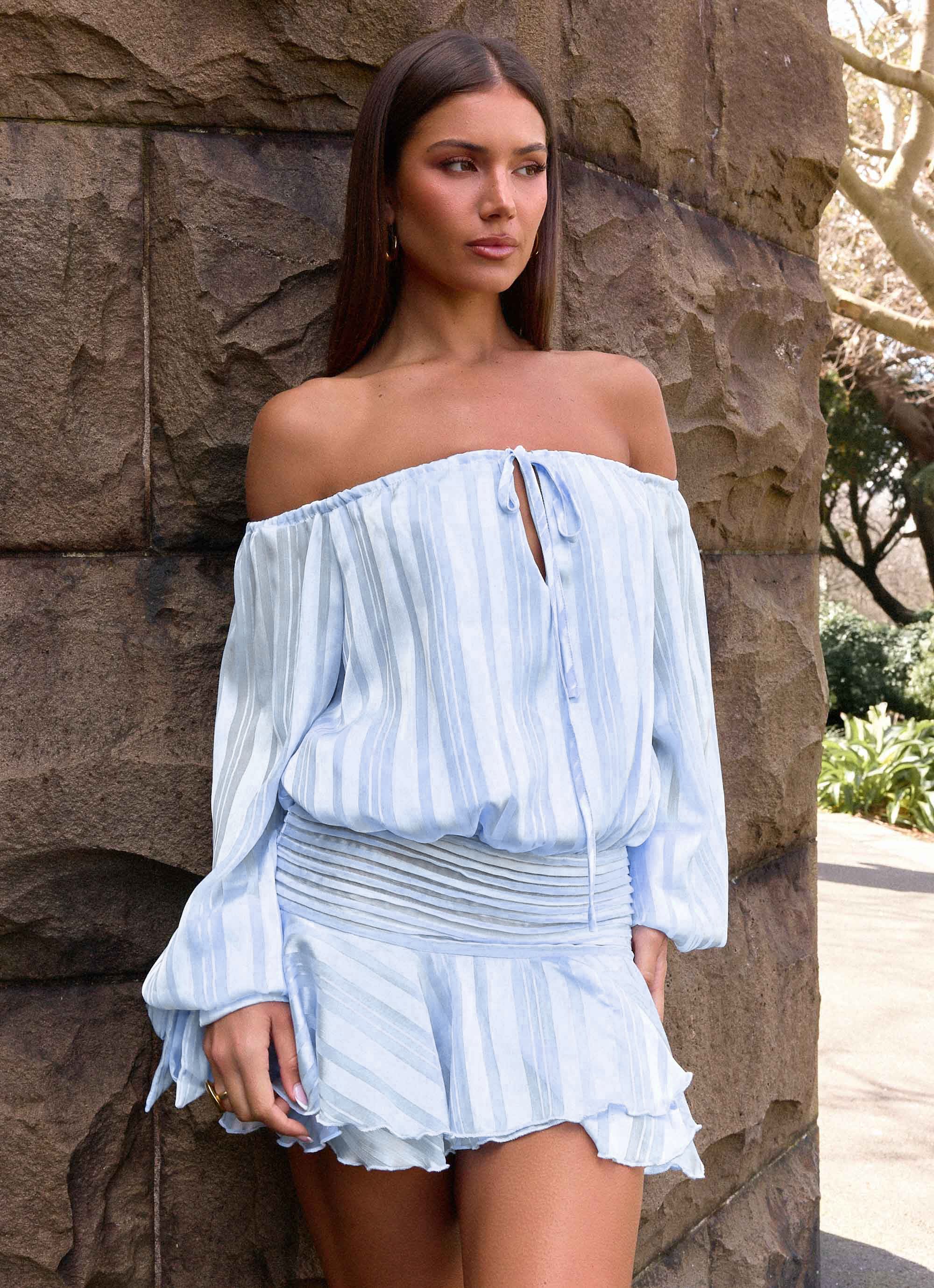 Eira Balloon Sleeve Mini Dress - Baby Blue